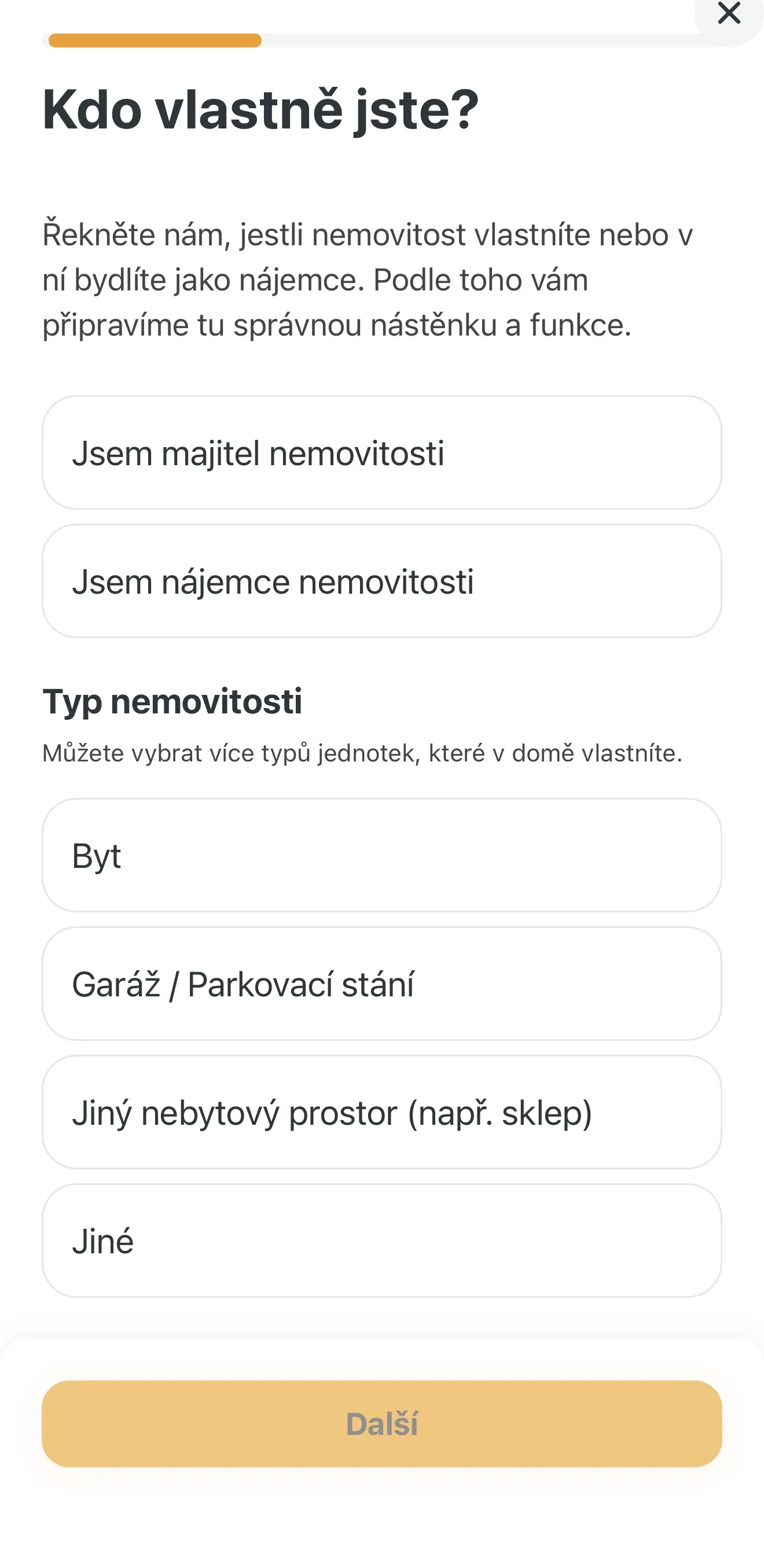 Výběr role a typu jednotek