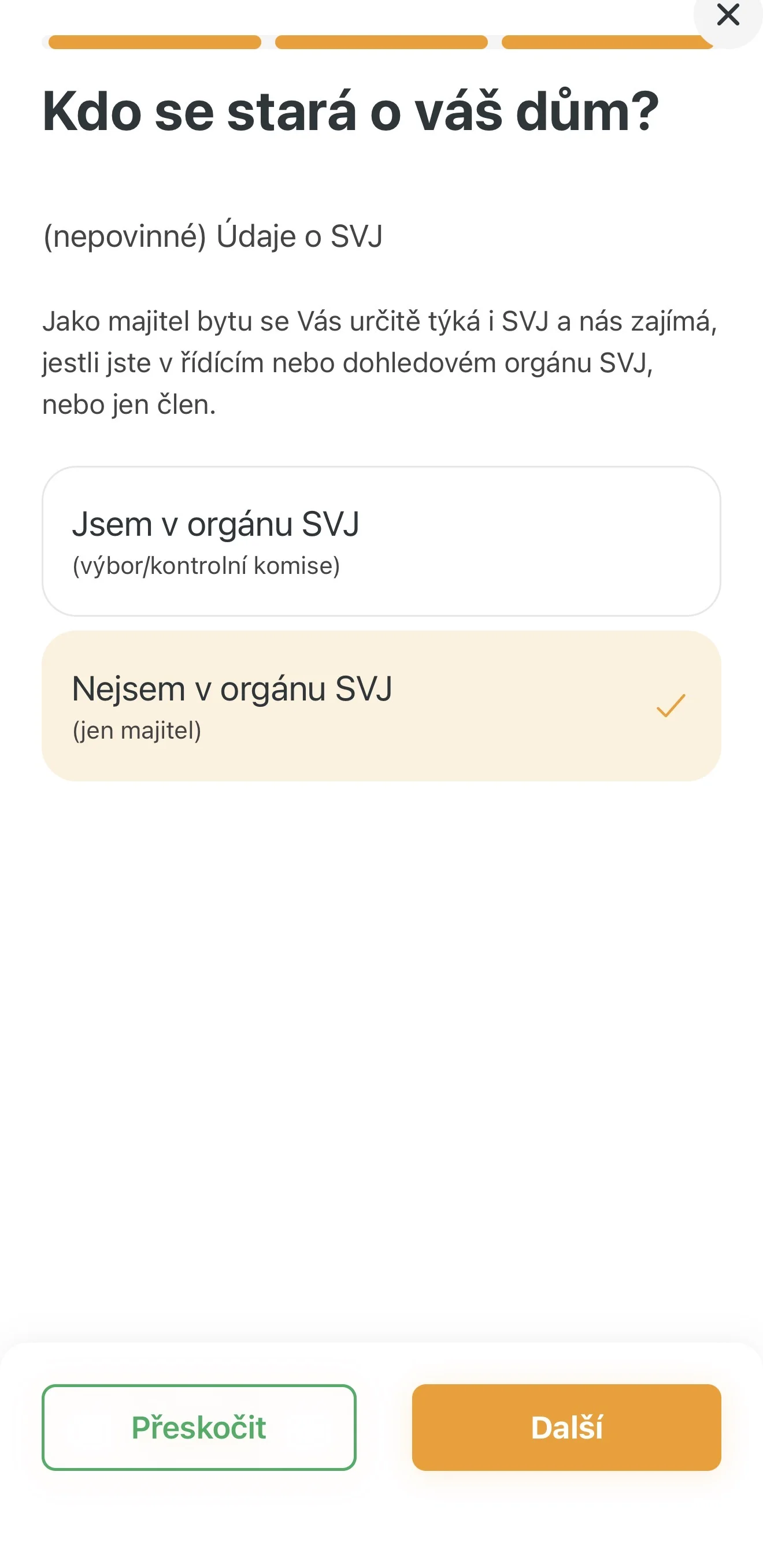 Výběr role jen majitel