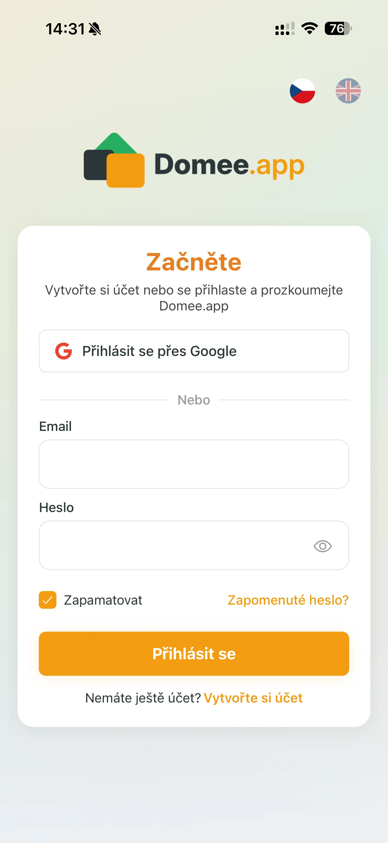 Přihlašovací obrazovka