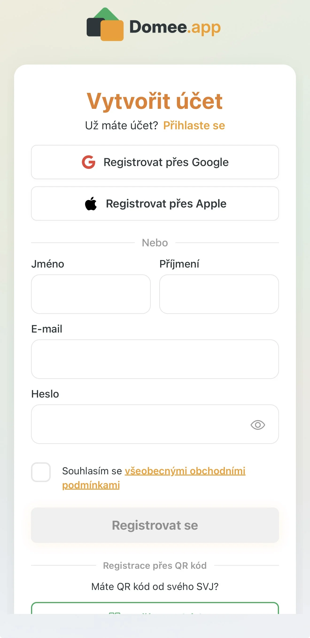 Registrační formulář