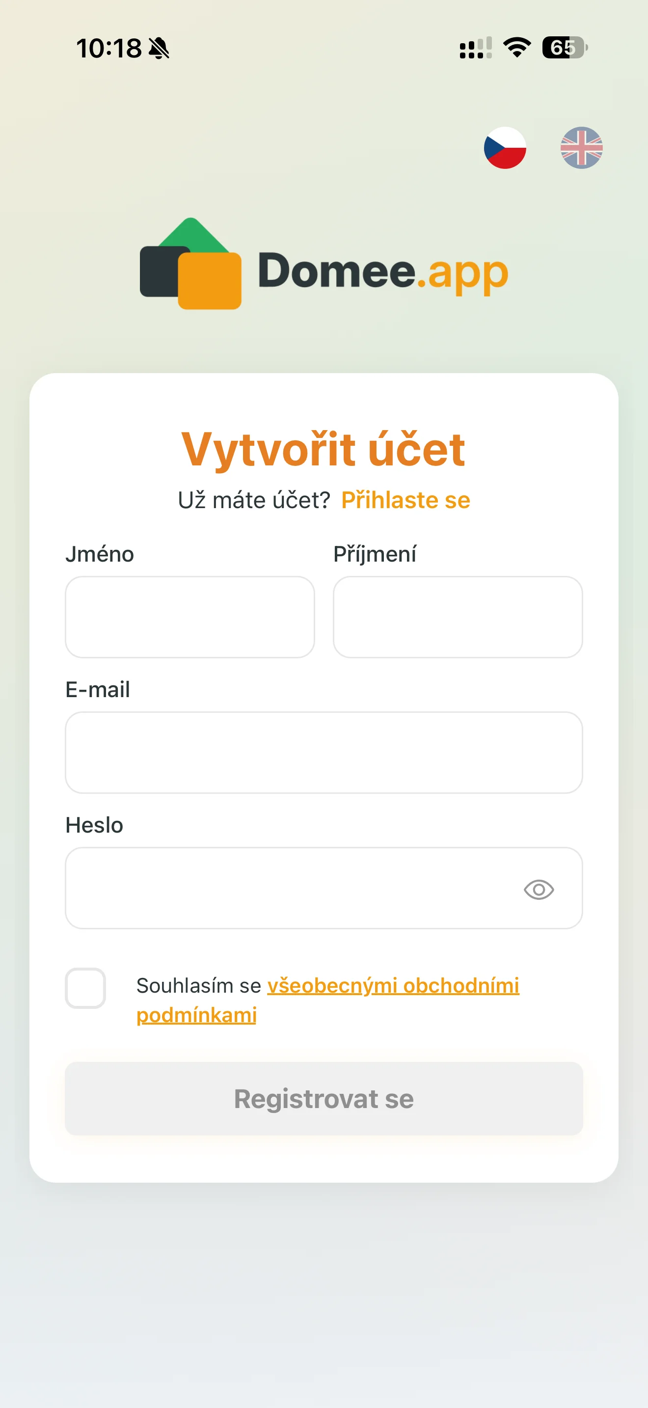 Registrační formulář