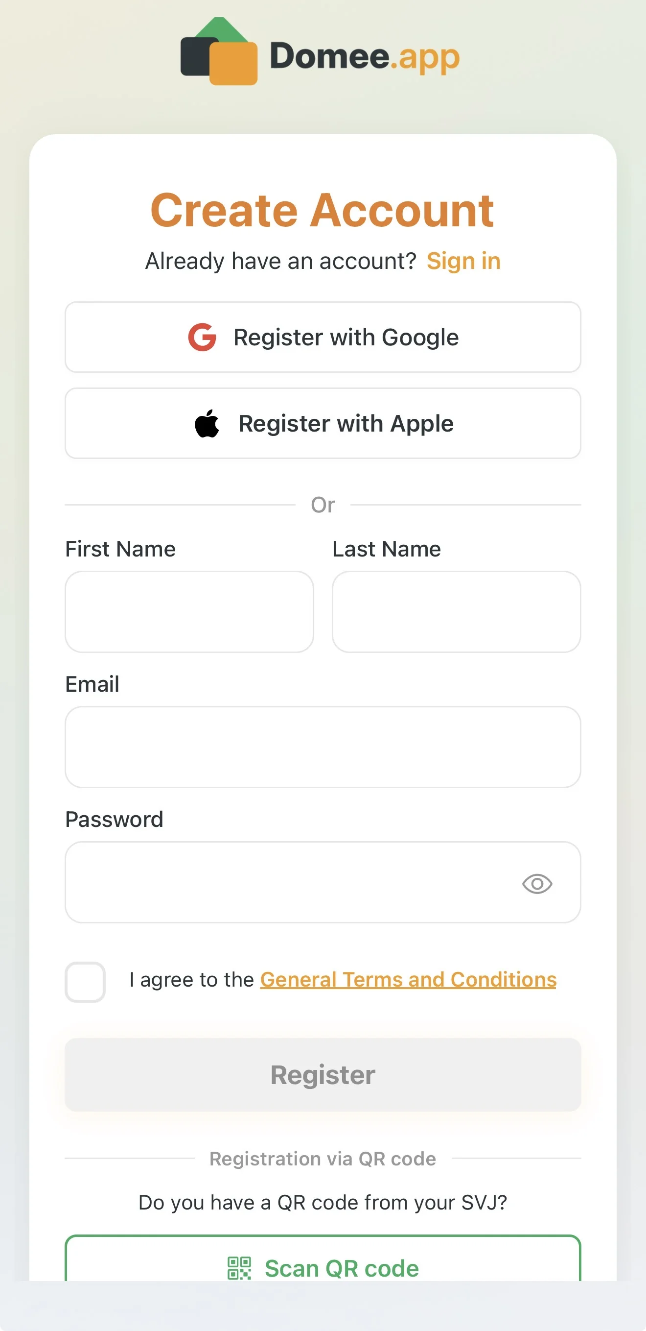 Registration form