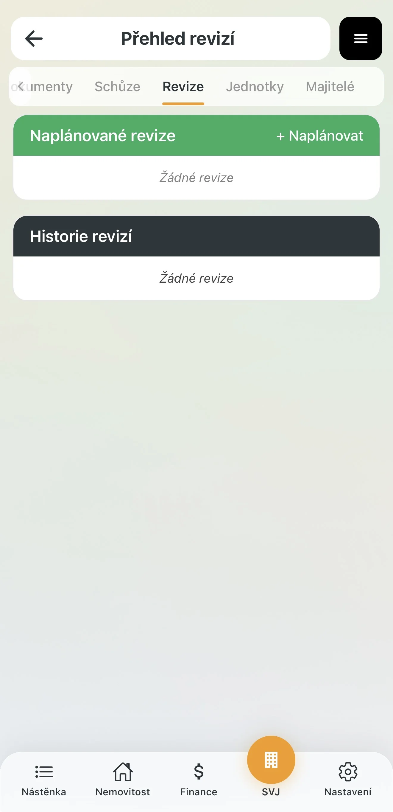 Přehled revizí — prázdný stav