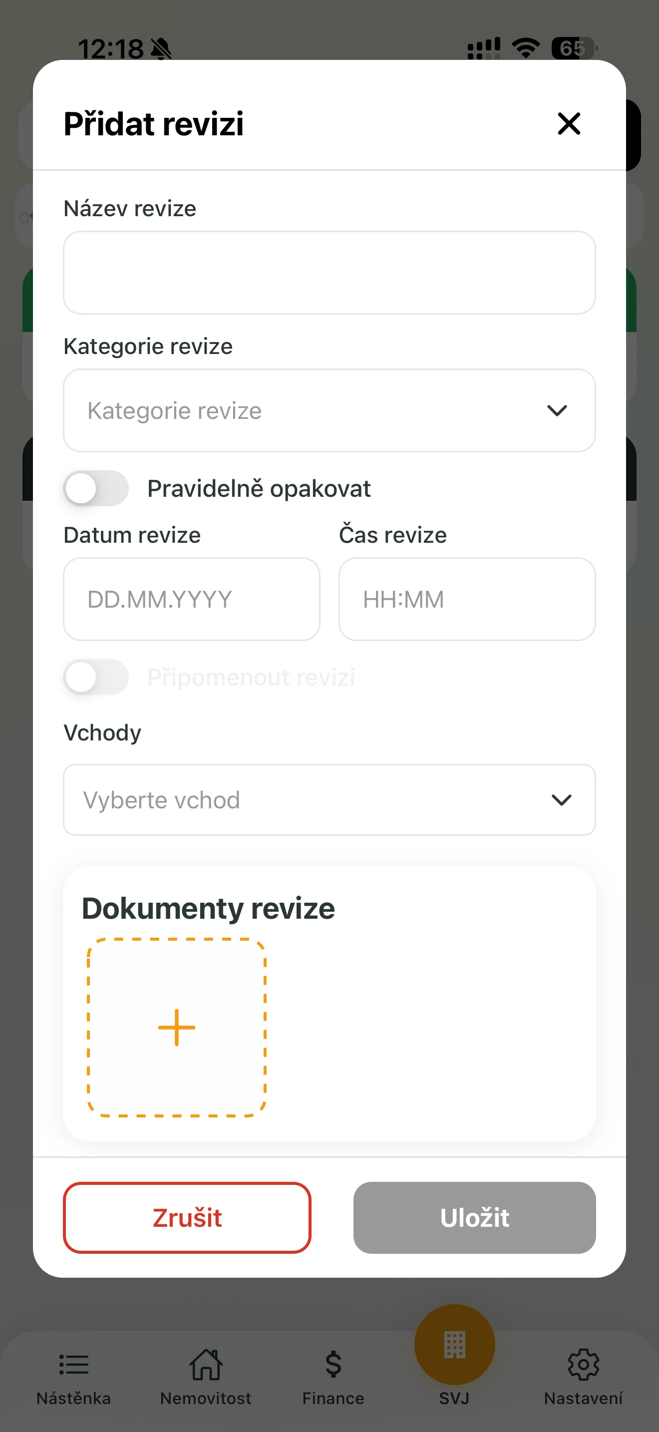 Formulář pro naplánování nové revize