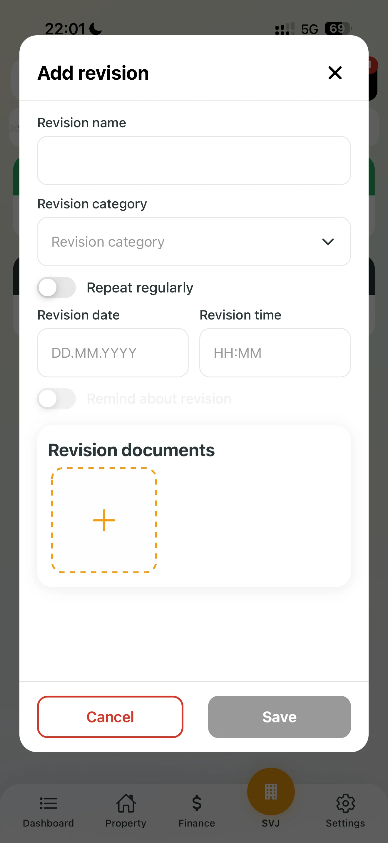 Form for scheduling a new inspection