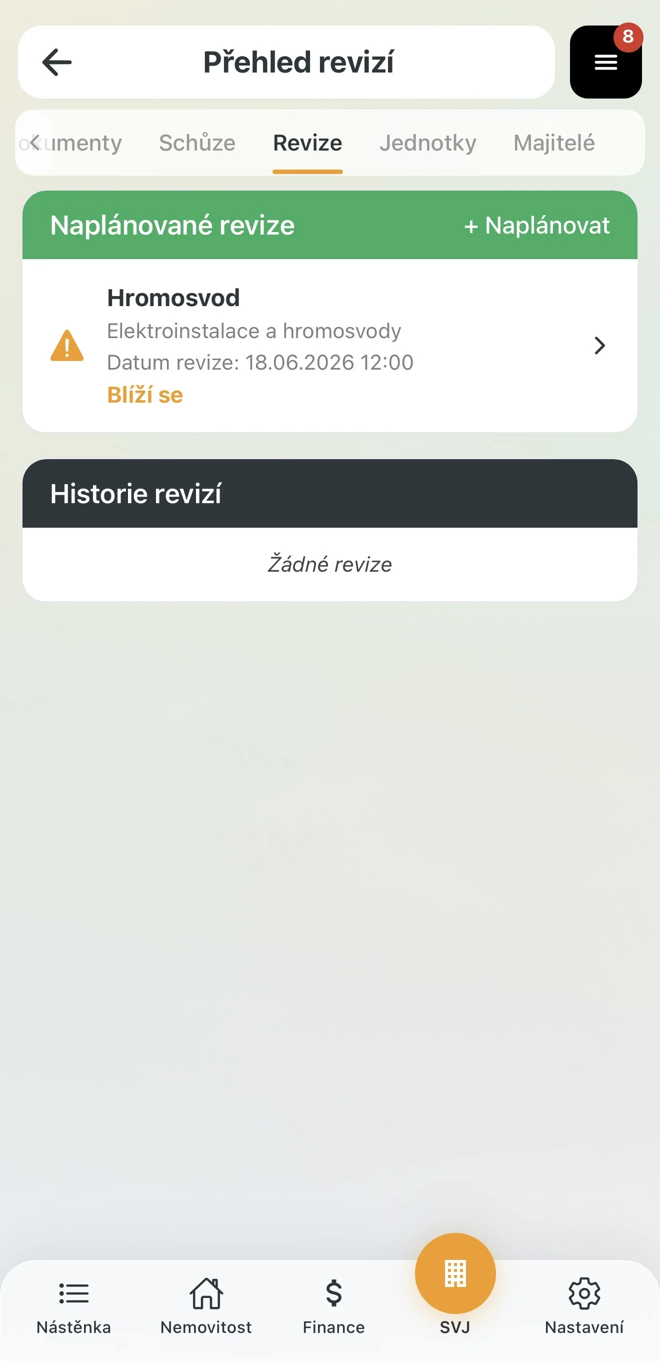 Stav Blíží se — datum revize se přibližuje