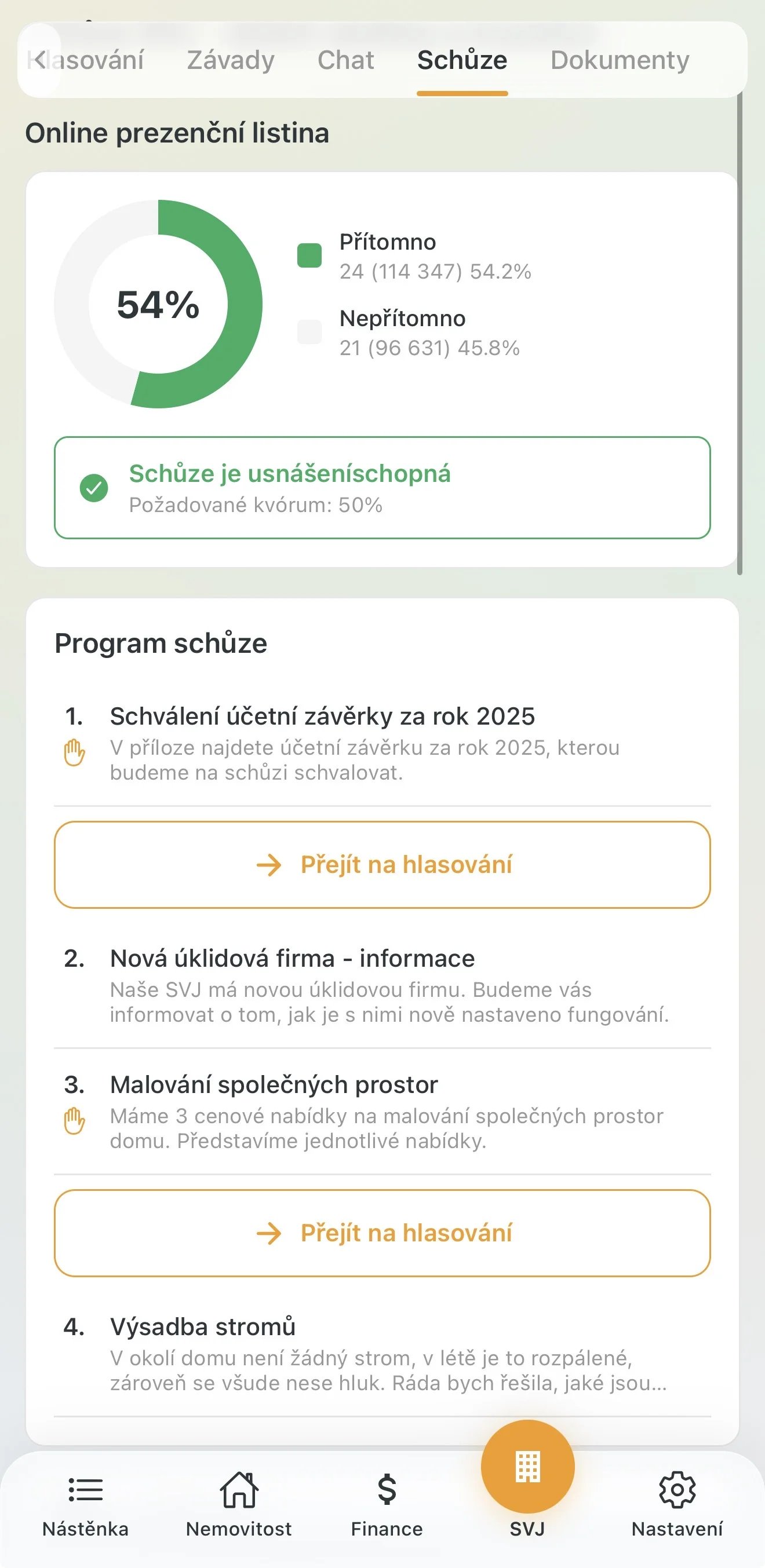 Detail archivované schůze s výsledky