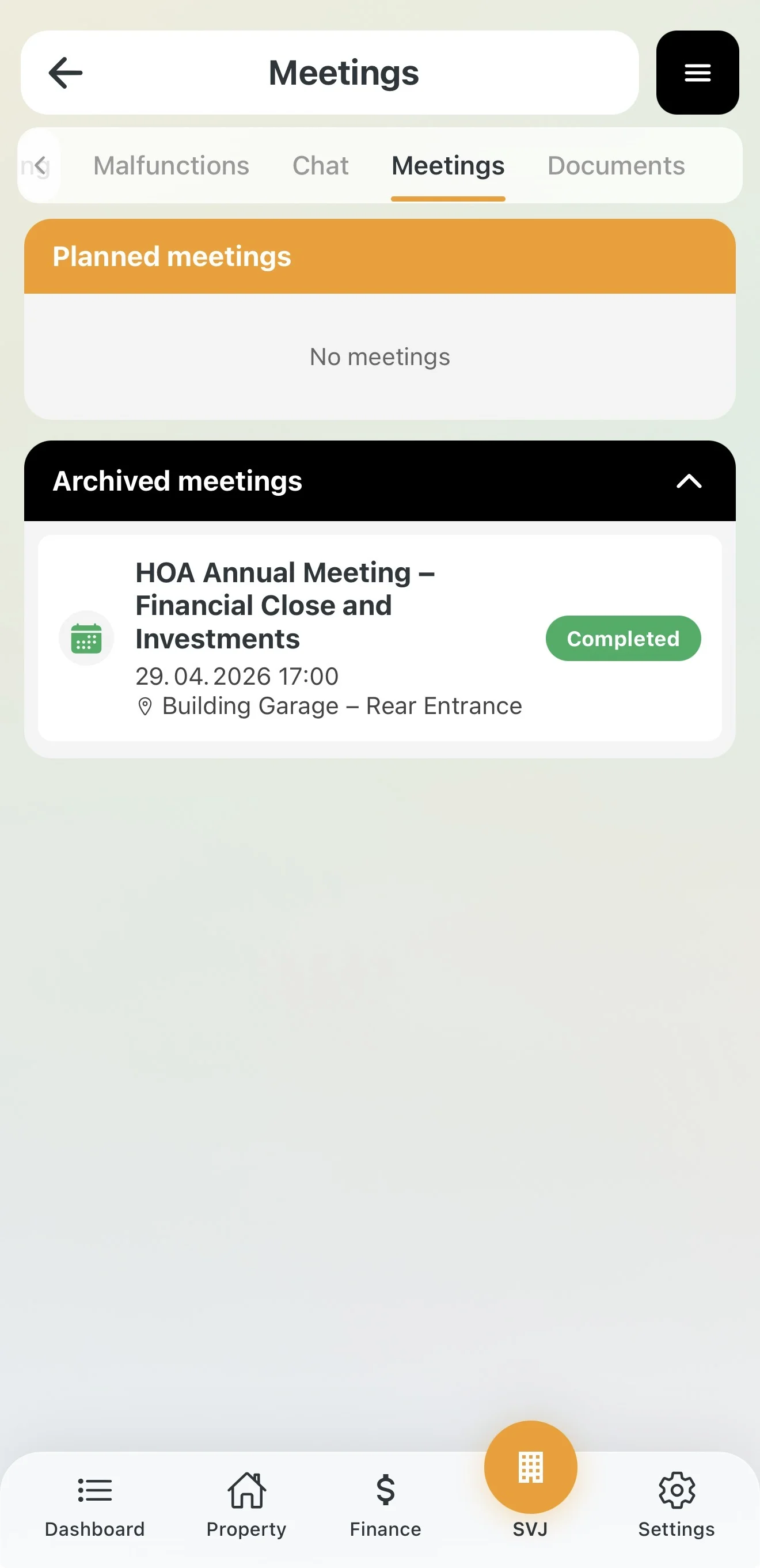 List of archived meetings