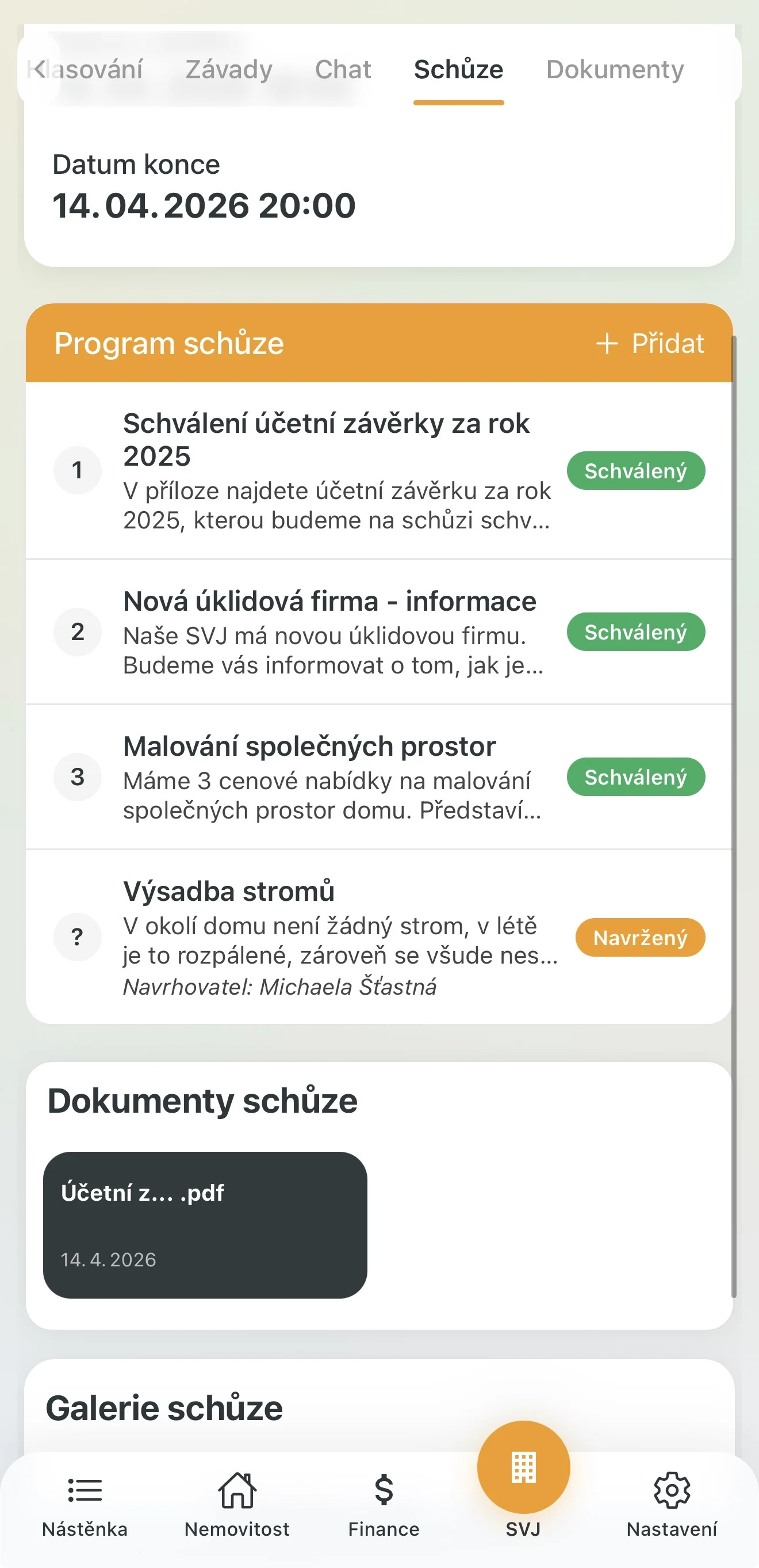 Navržený bod programu čekající na schválení