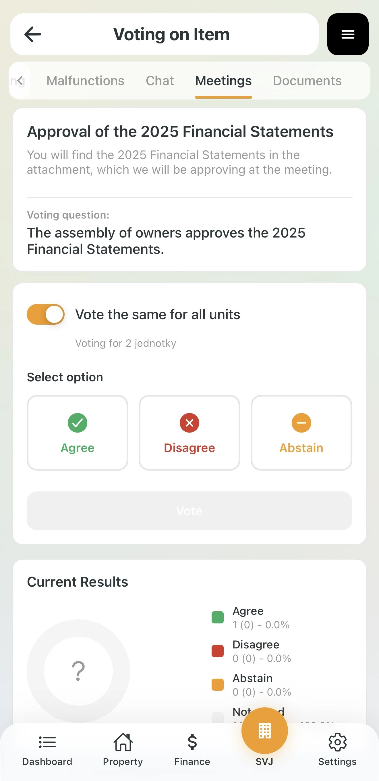 Option to vote the same for all units