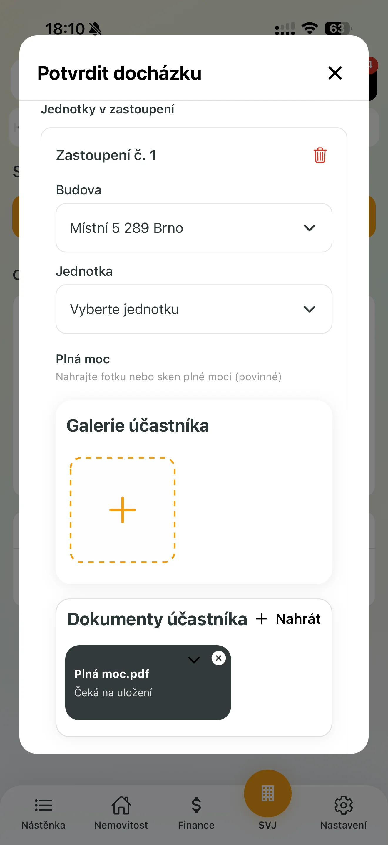 Přidání zastoupení a plné moci