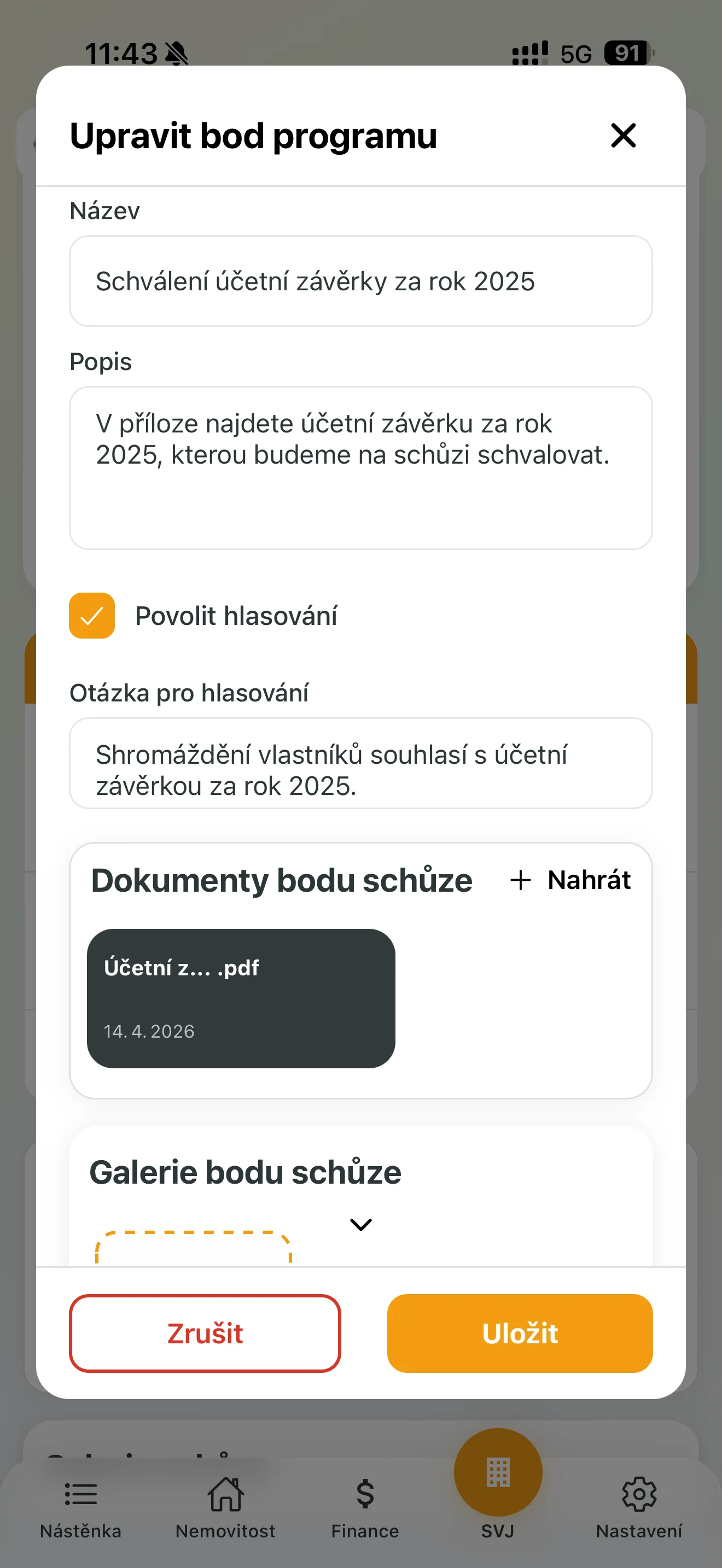 Formulář pro přidání bodu programu