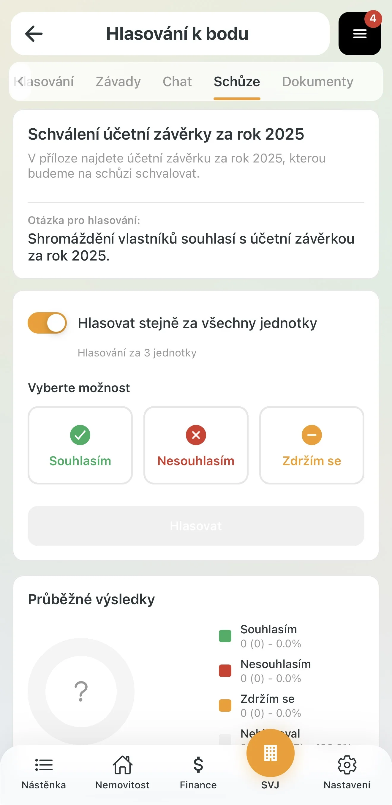Přehled probíhajícího hlasování