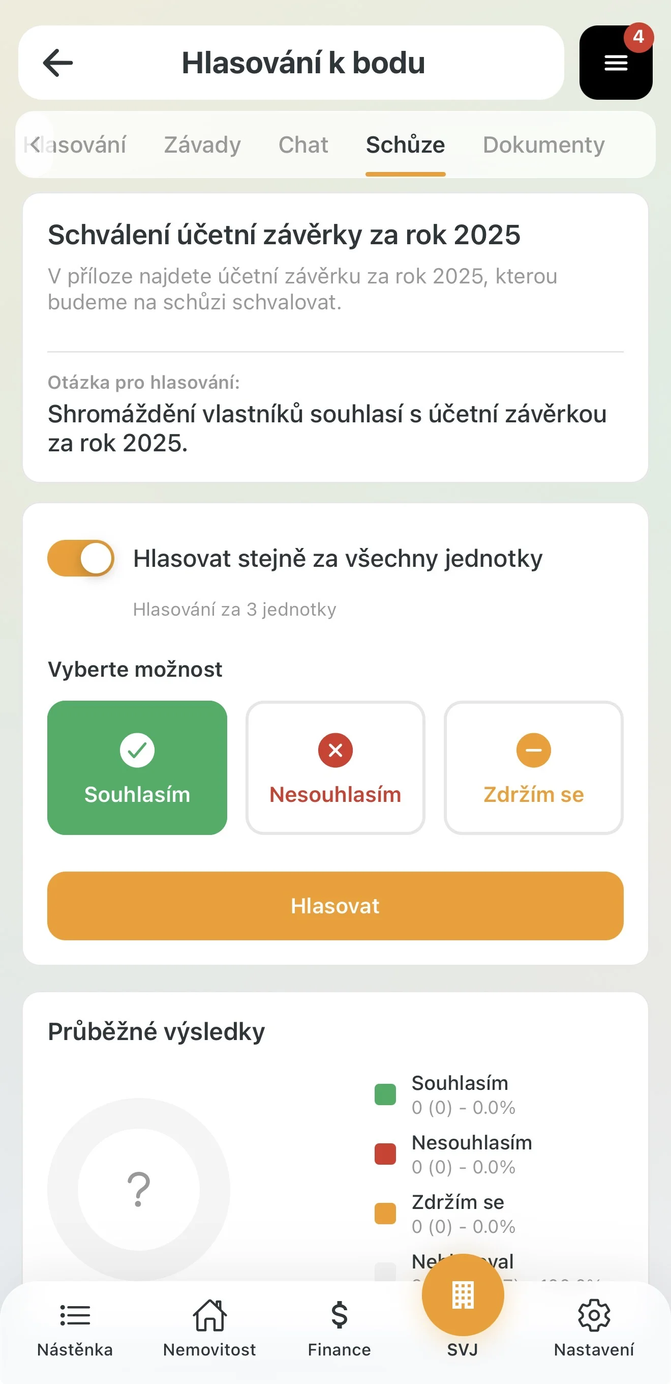 Volba Souhlasím v hlasování