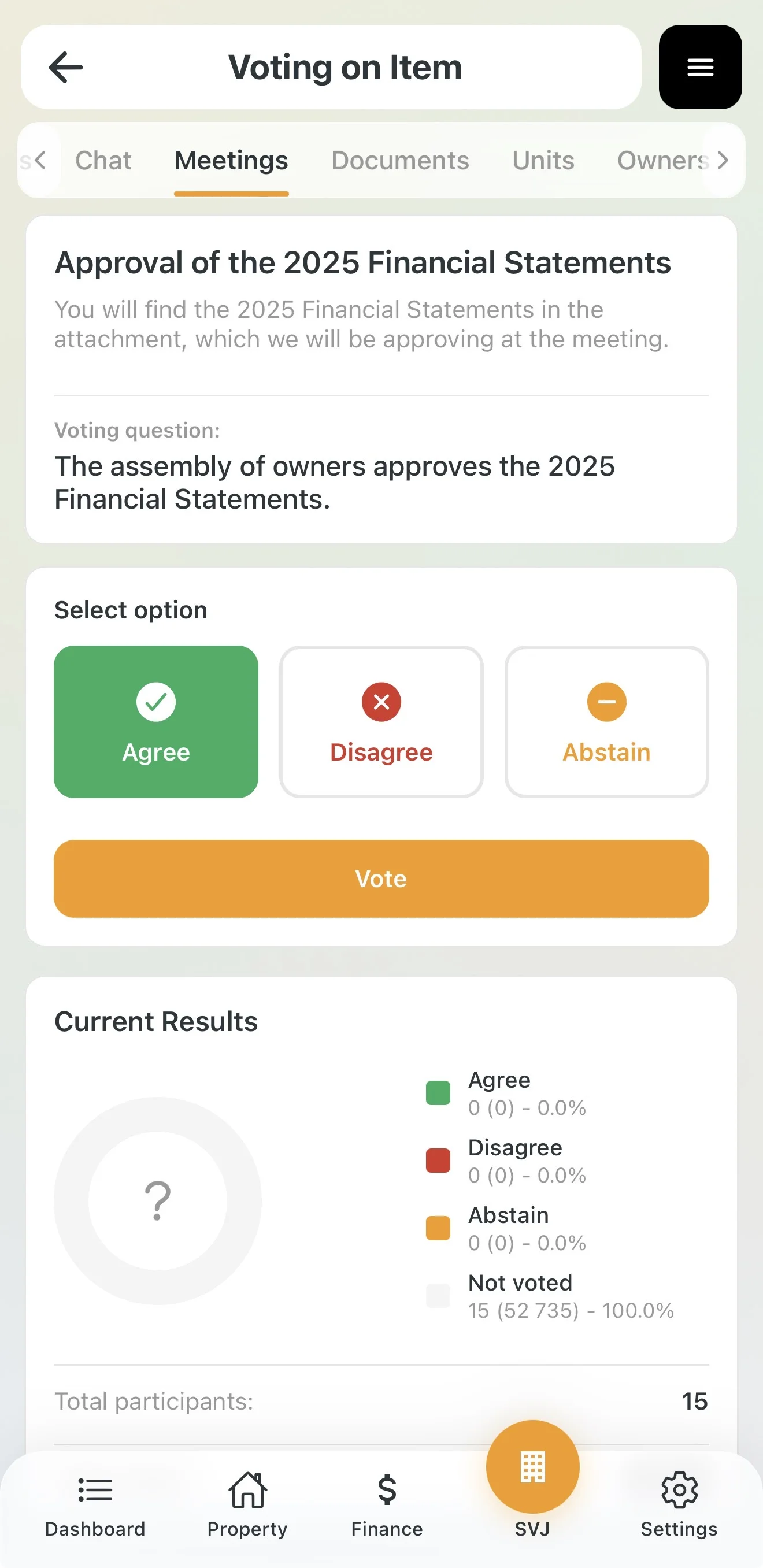 Selecting Agree in the vote