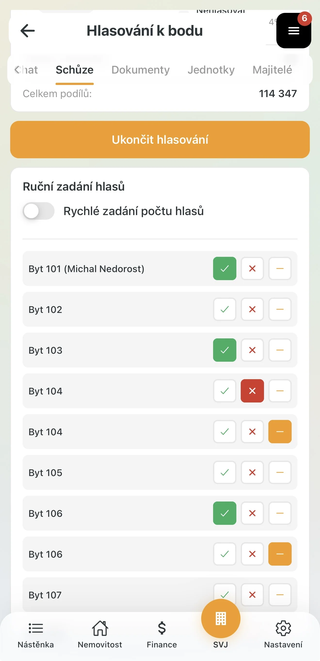 Individuální hlasování za každou jednotku zvlášť