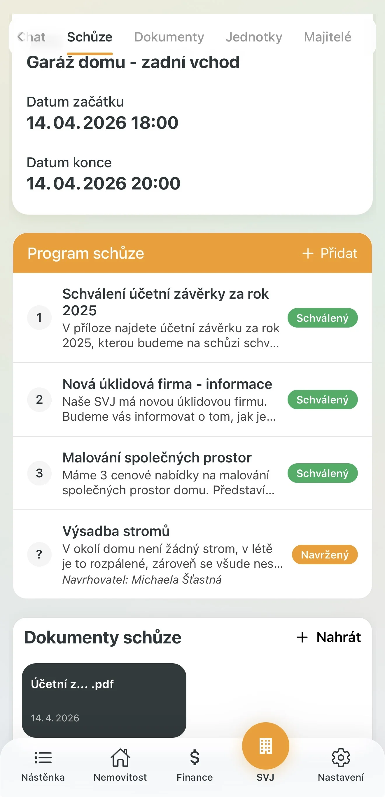 Navržený bod programu od vlastníka