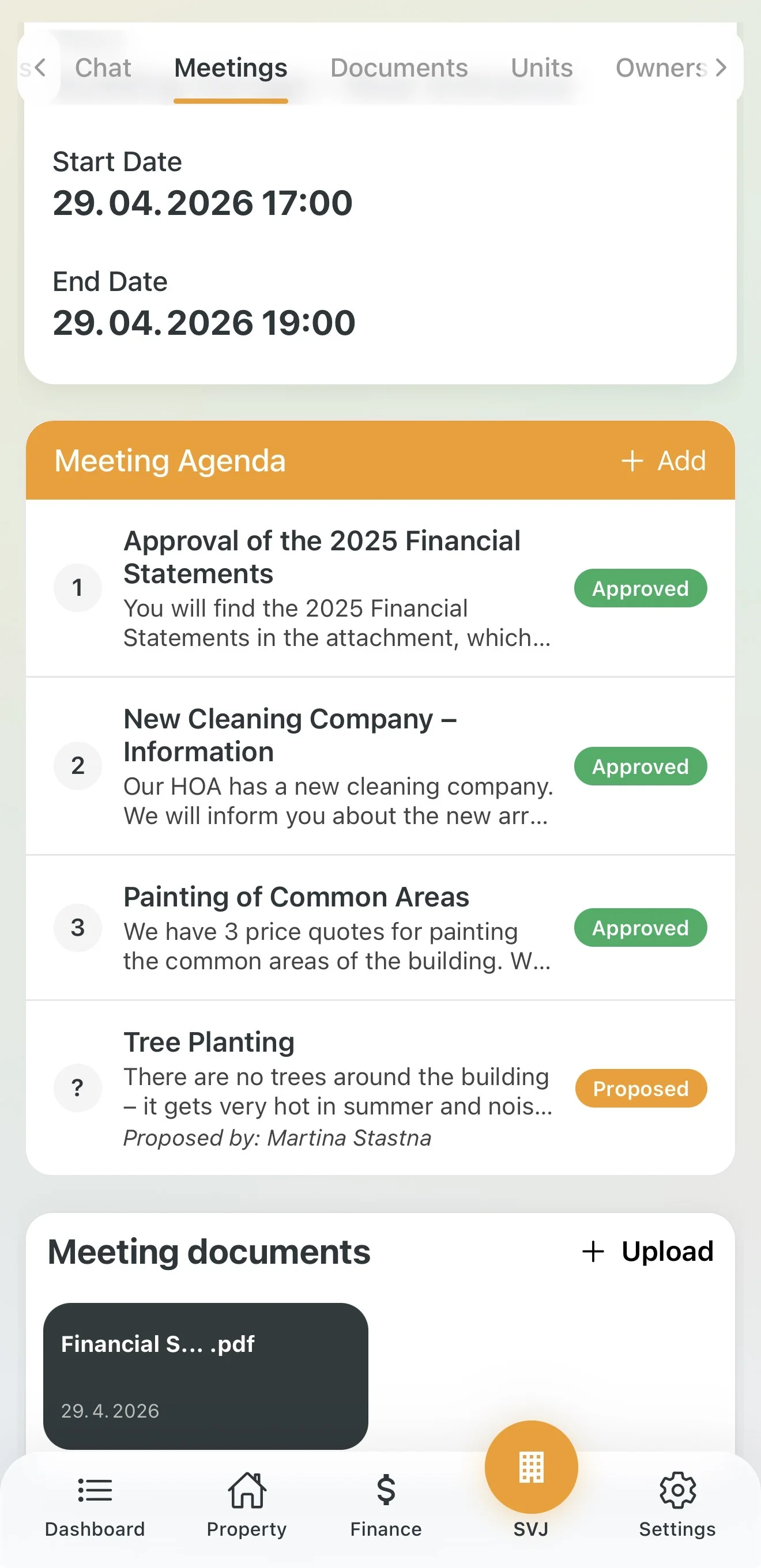 Proposed agenda item from an owner
