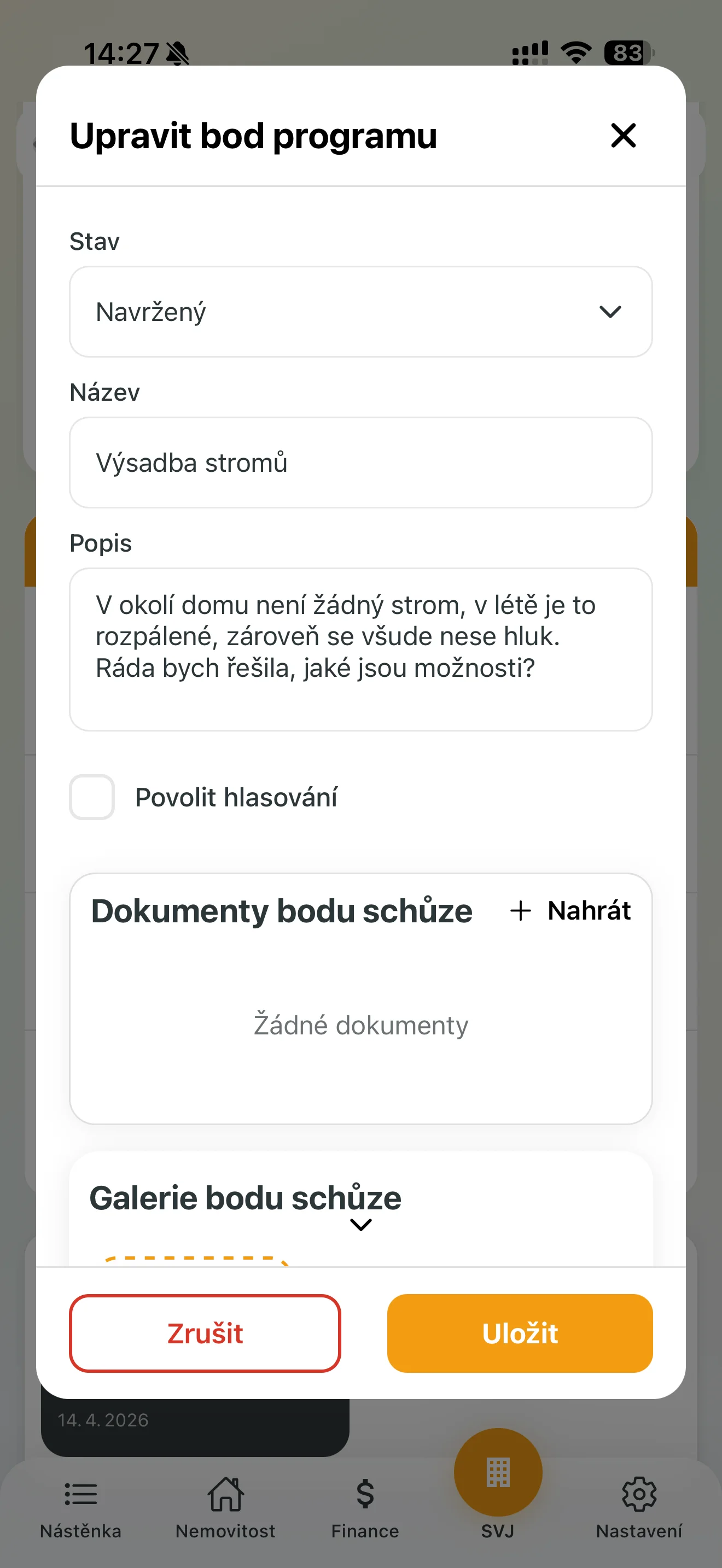 Detail navrženého bodu s možností schválení