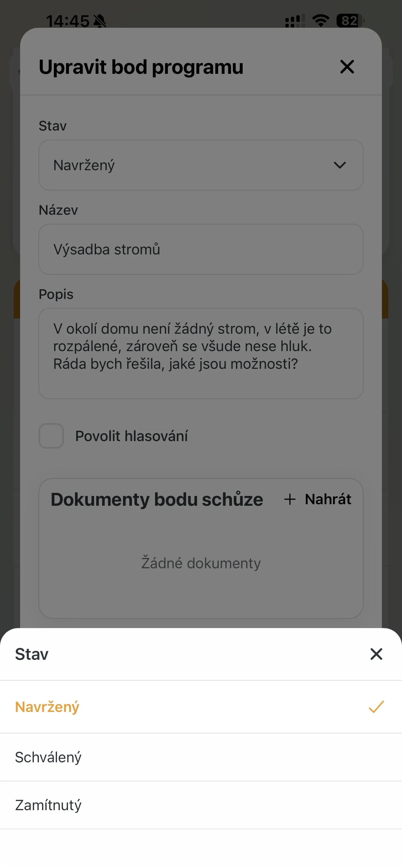 Změna stavu navrženého bodu