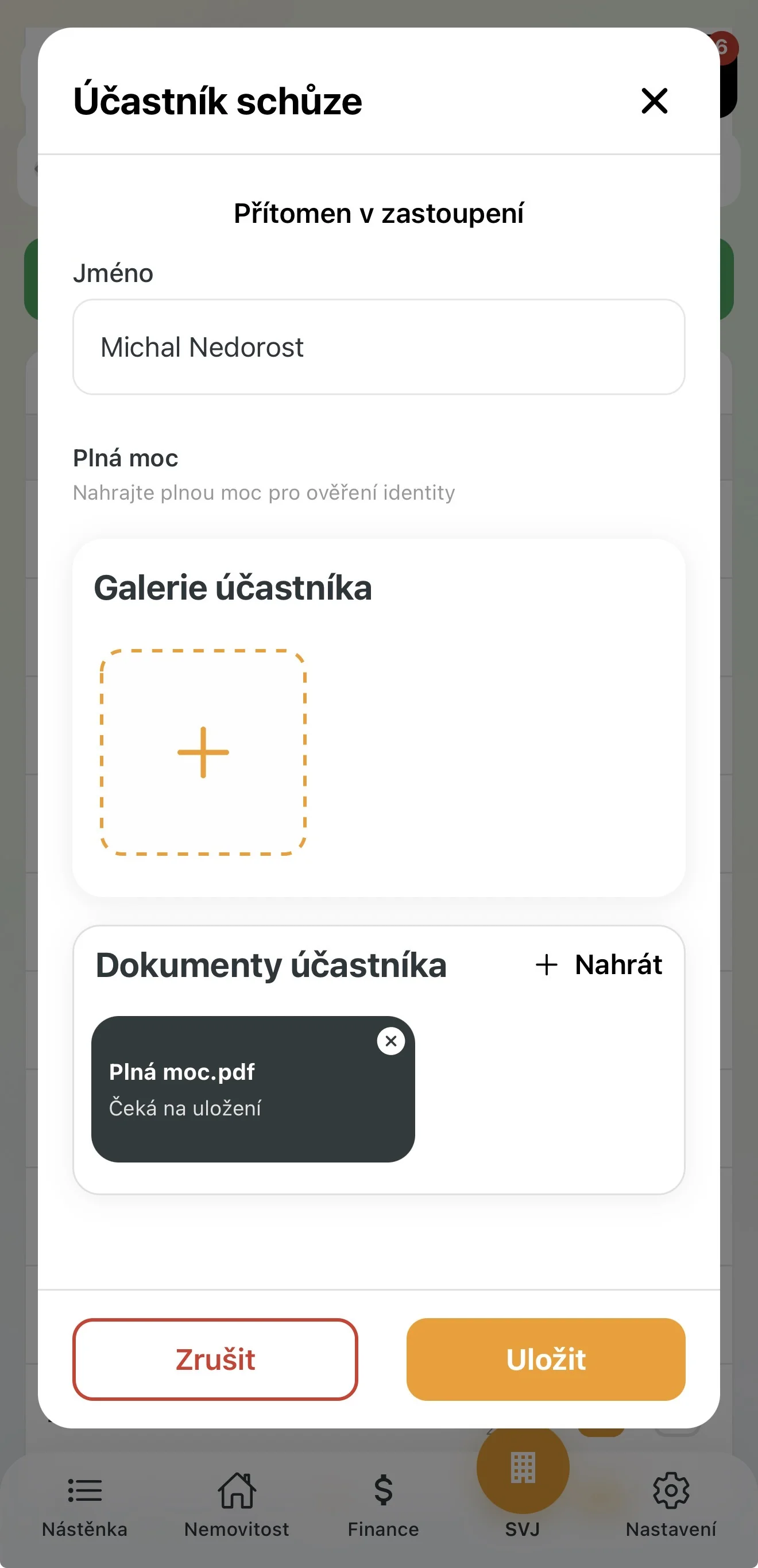 Zápis zastoupení na základě plné moci