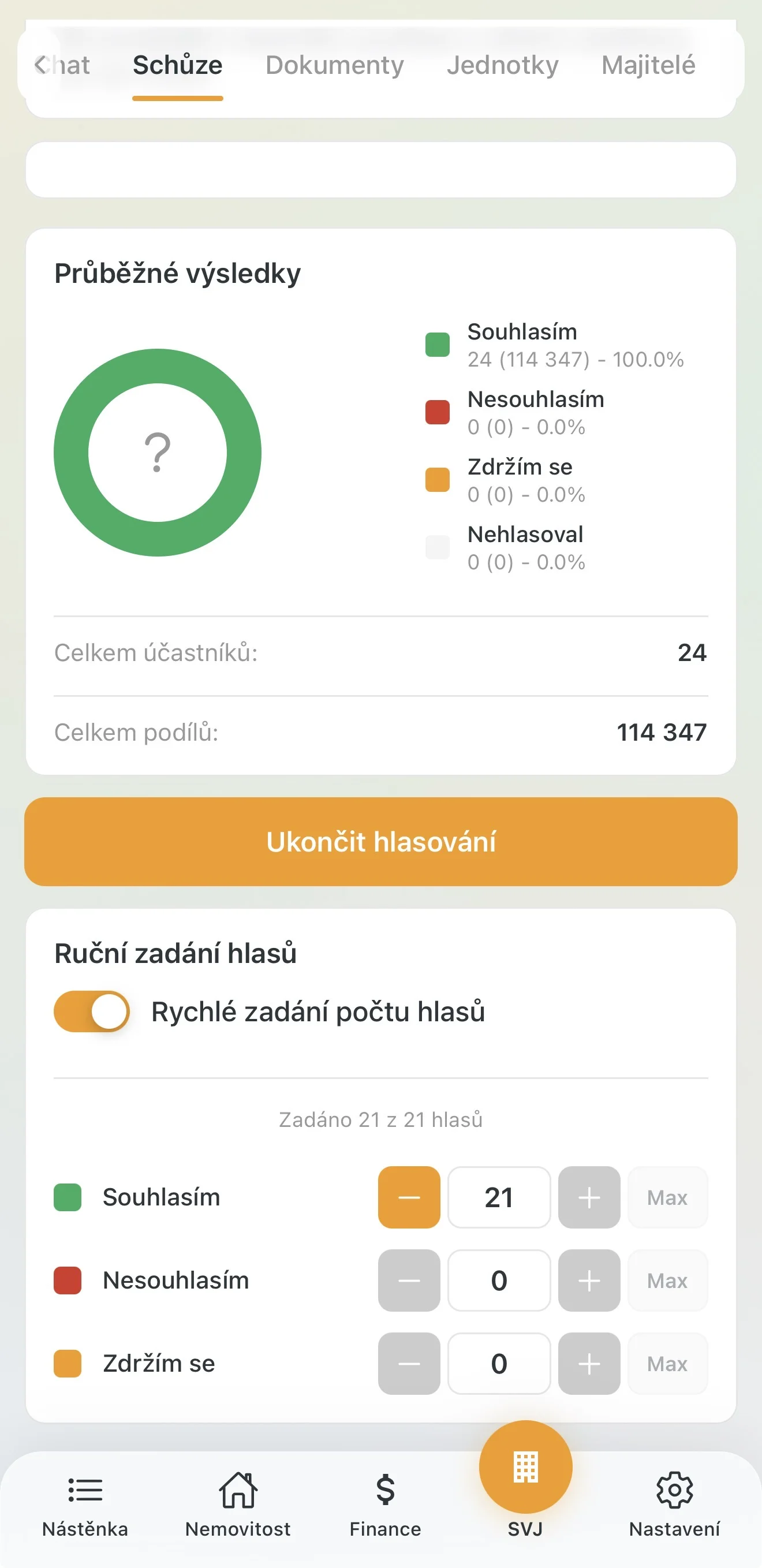 Rychlé zadání hlasů na místě