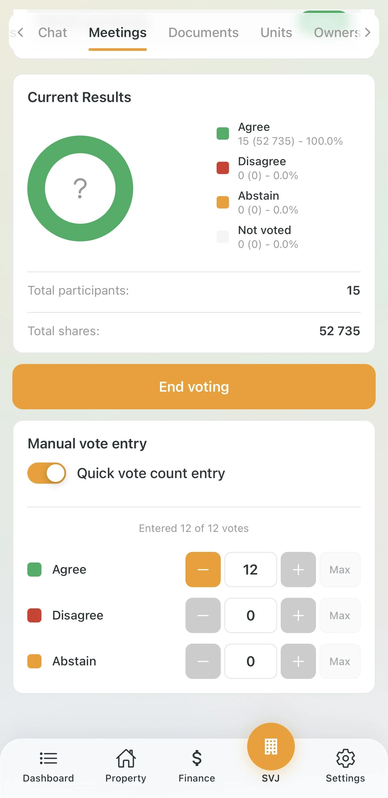 Quick manual vote entry on-site