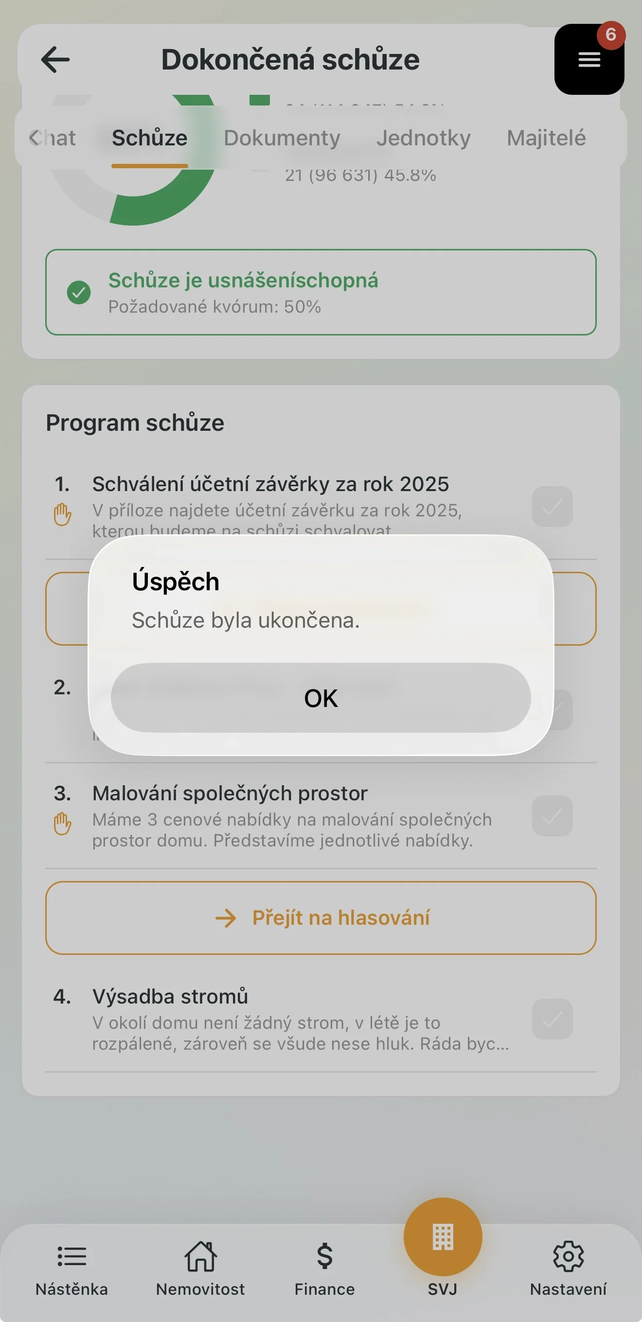 Tlačítko Ukončit schůzi