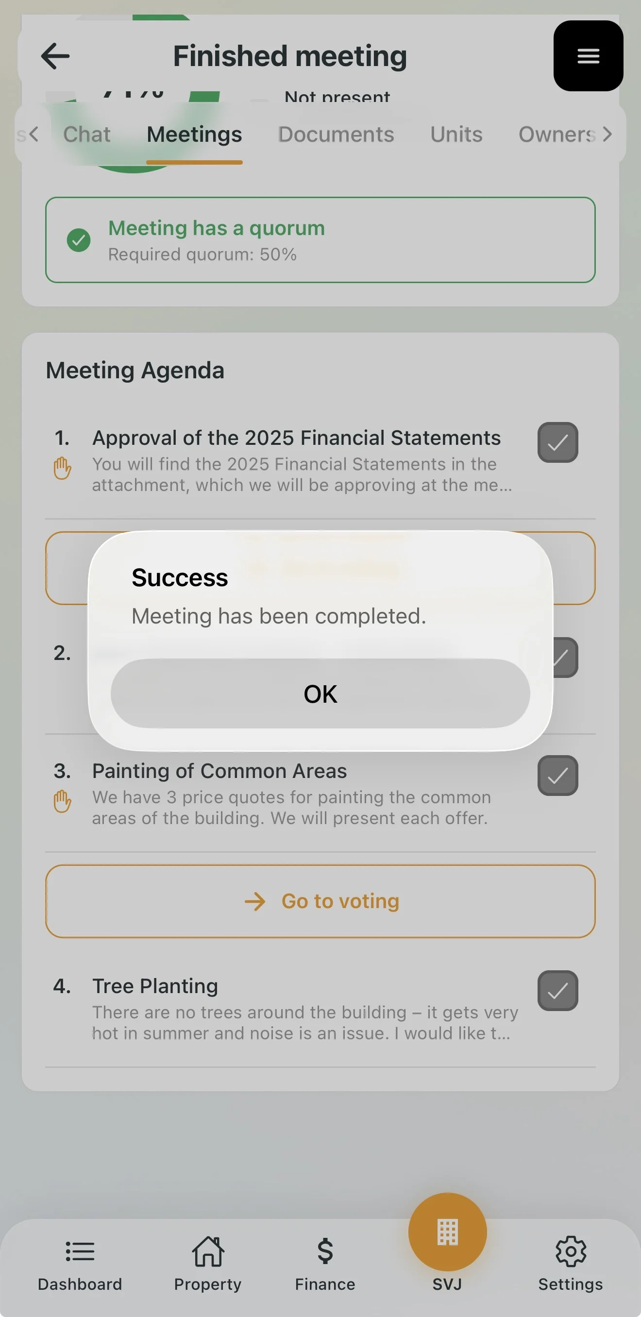 Close Meeting button