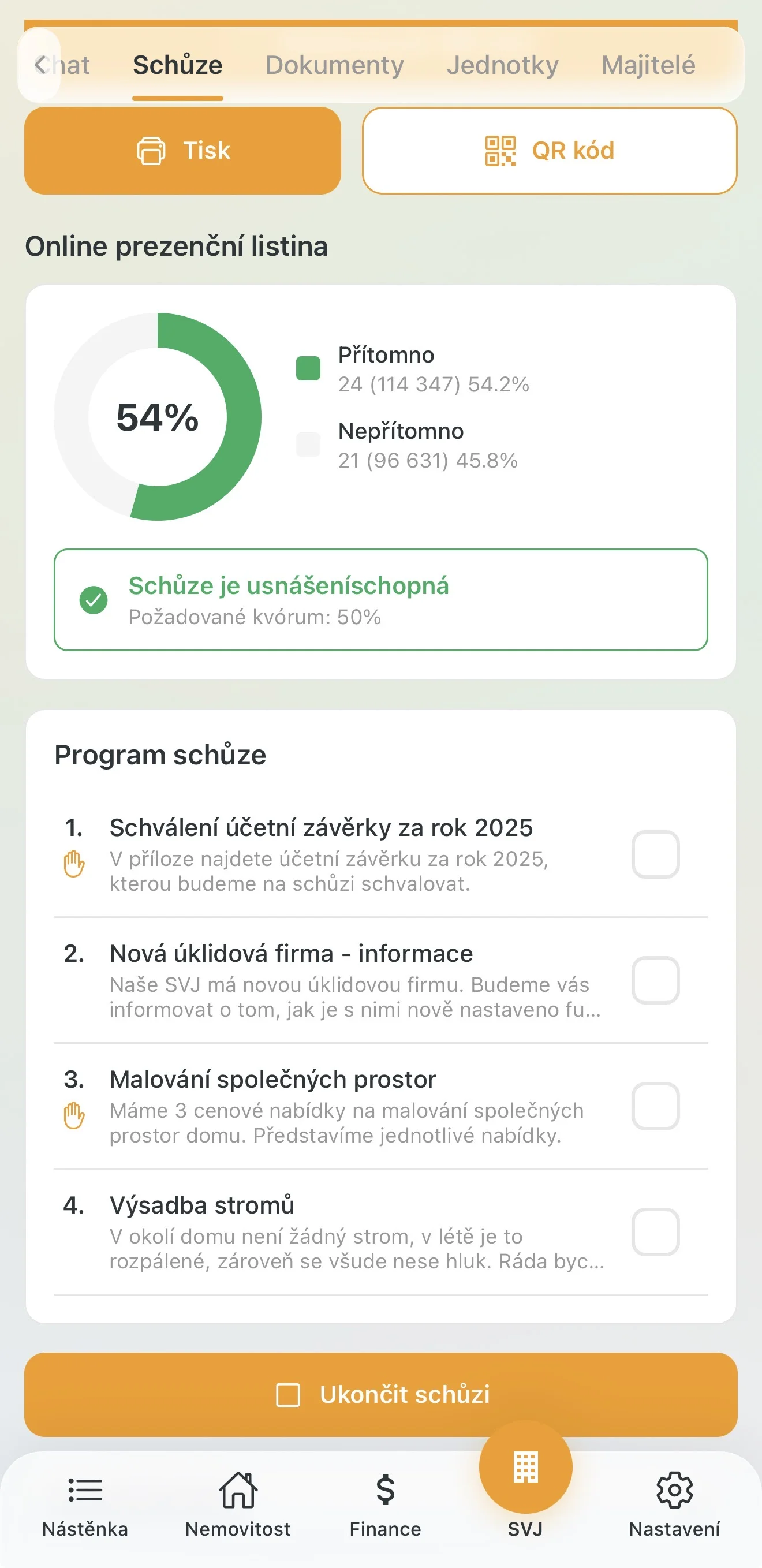 Potvrzení usnášeníschopnosti