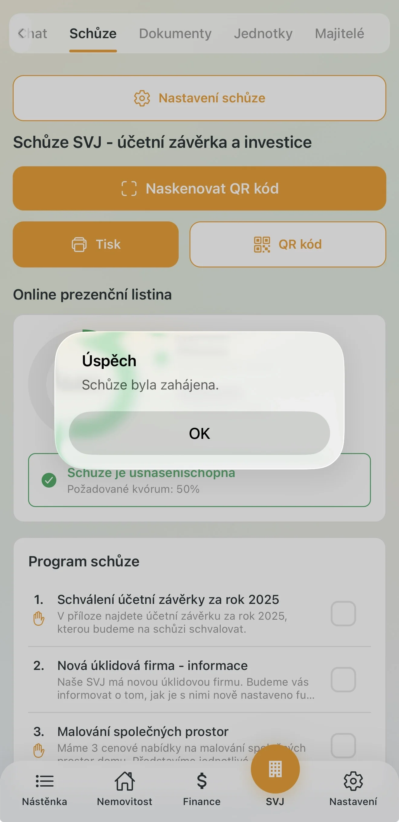 Schůze úspěšně zahájena