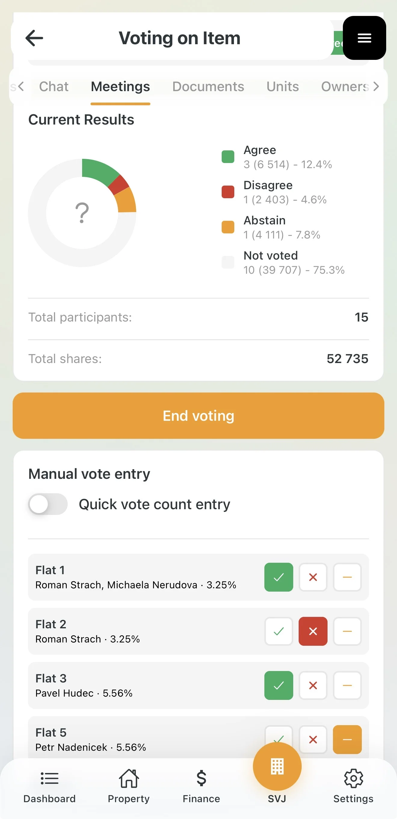 Close voting button