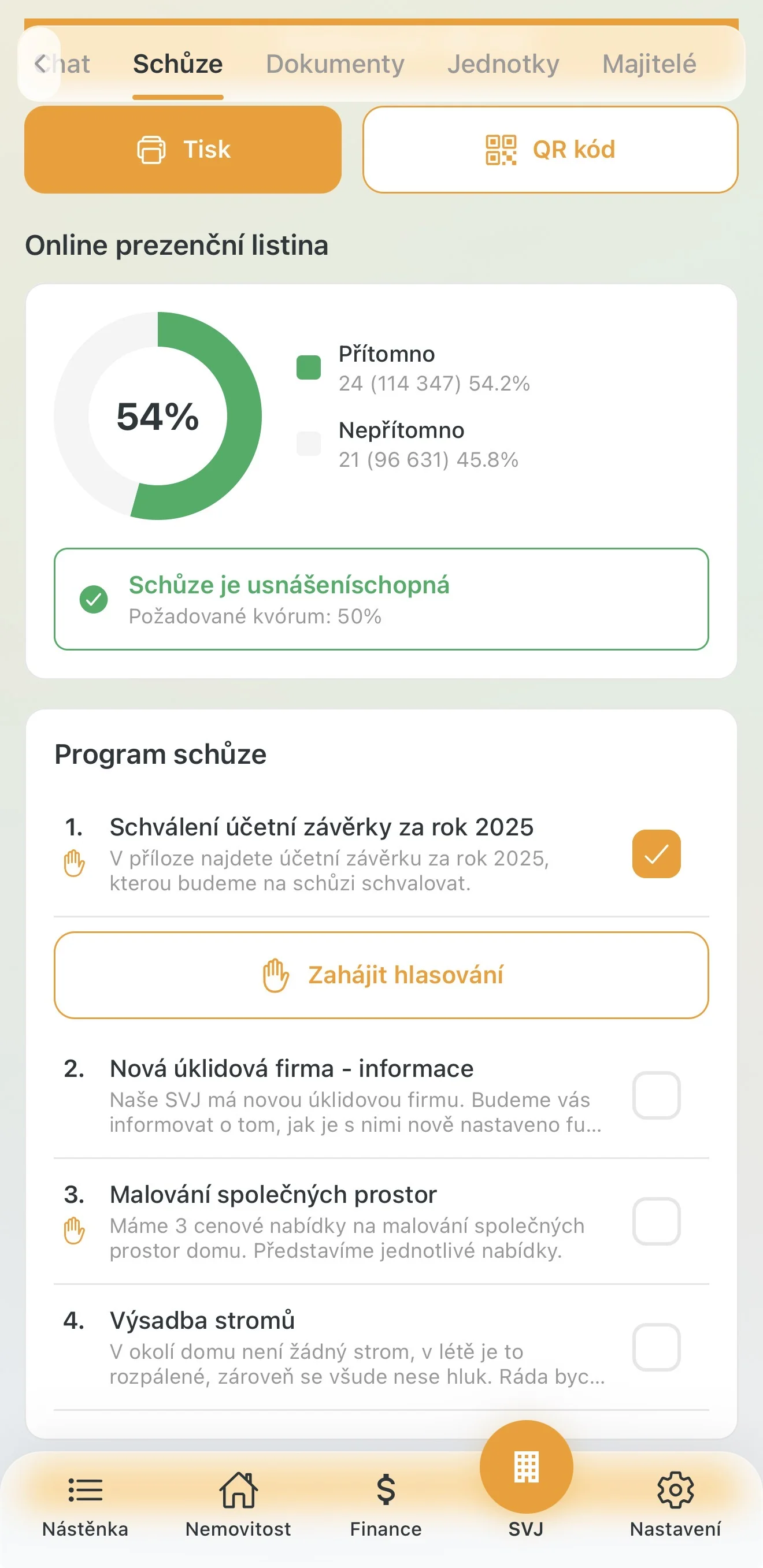 Zahájení hlasování o bodu programu