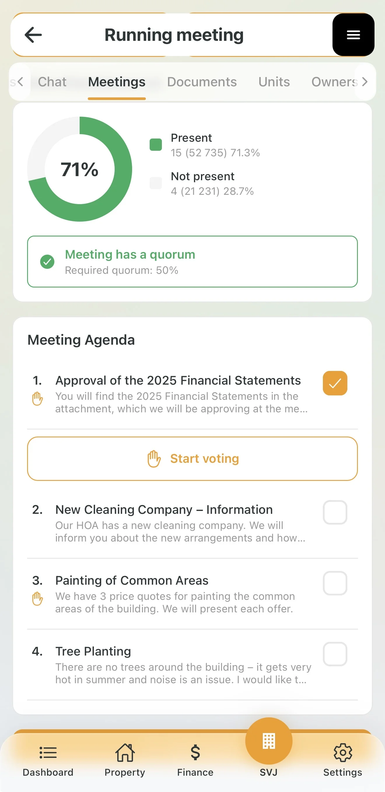 Starting a vote on an agenda item