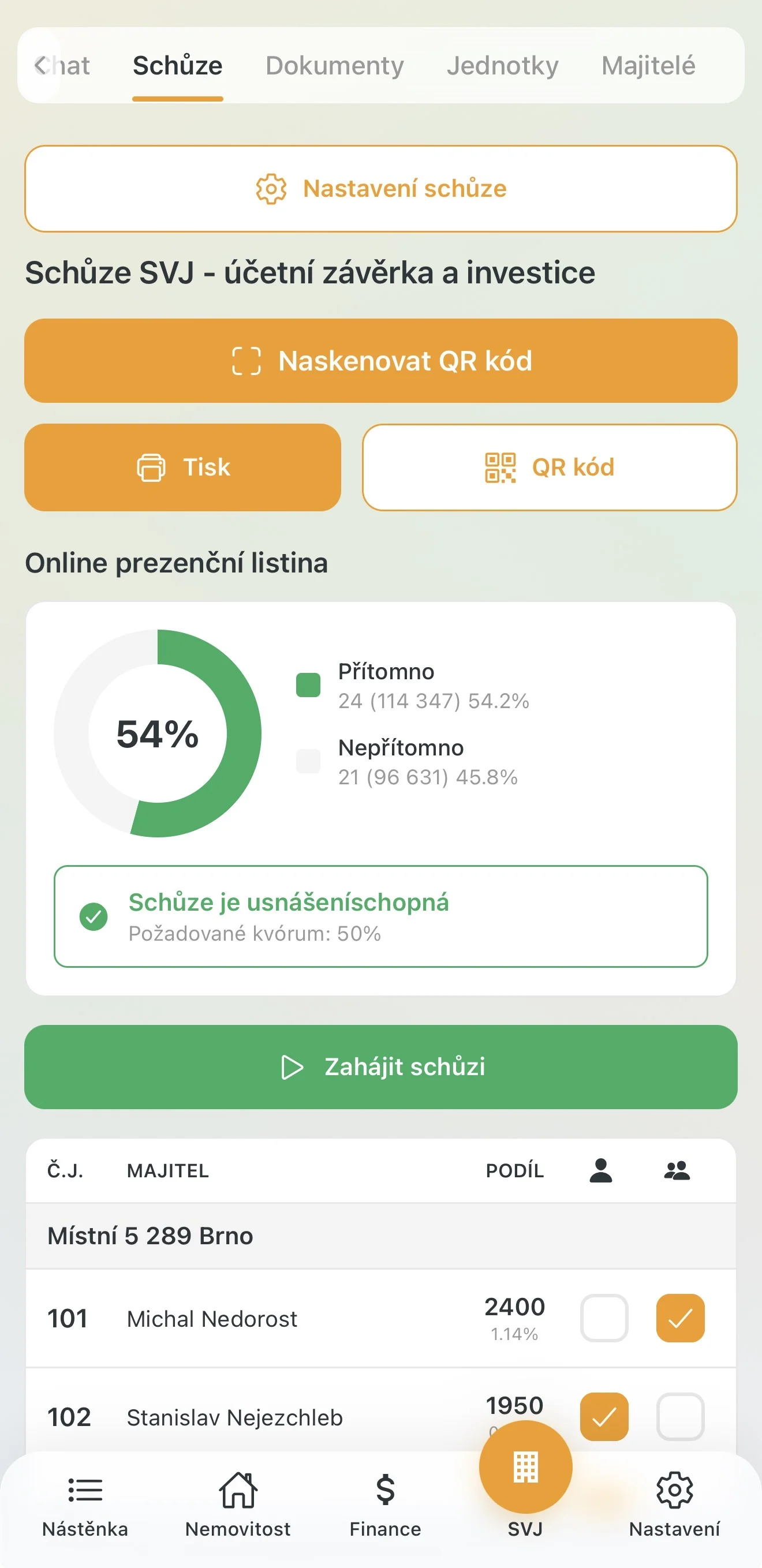 Tlačítko Zahájit schůzi