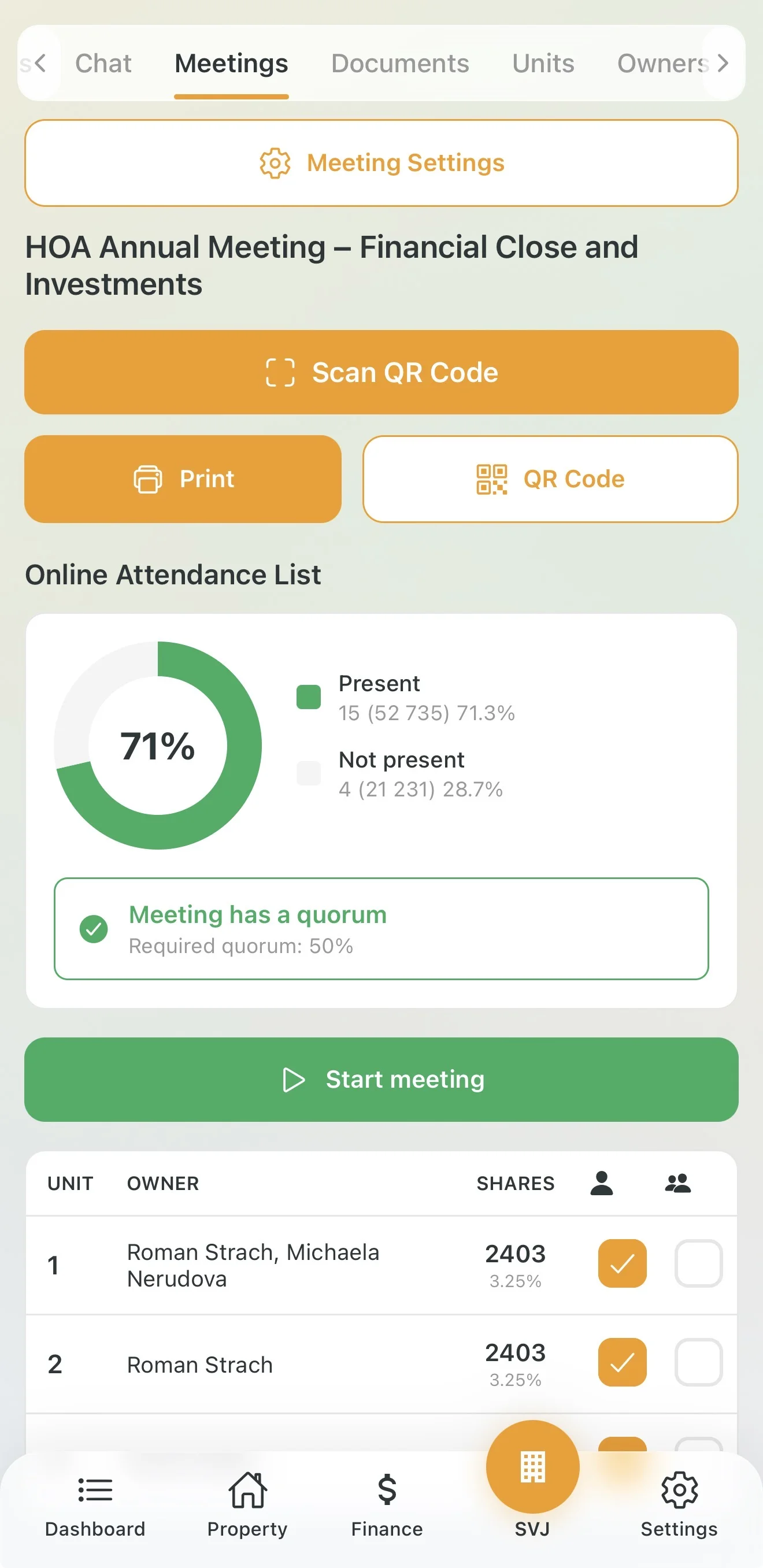 Open Meeting button