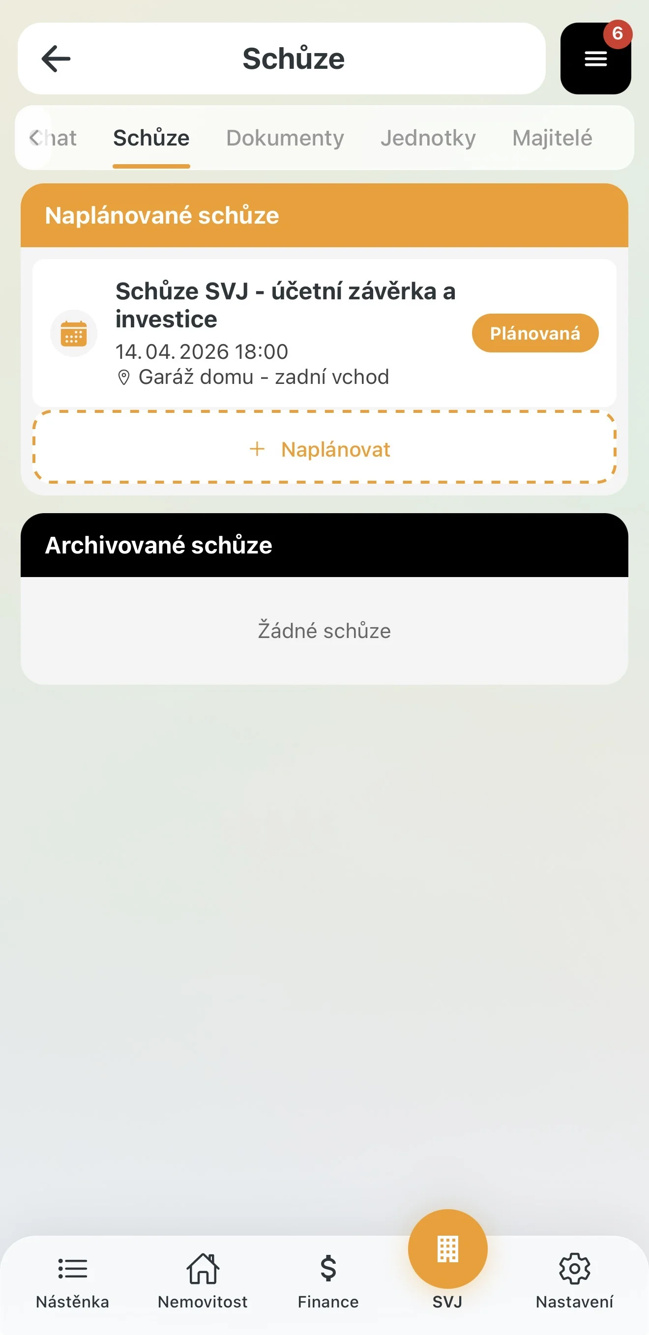 Schůze ve stavu Plánovaná po zveřejnění