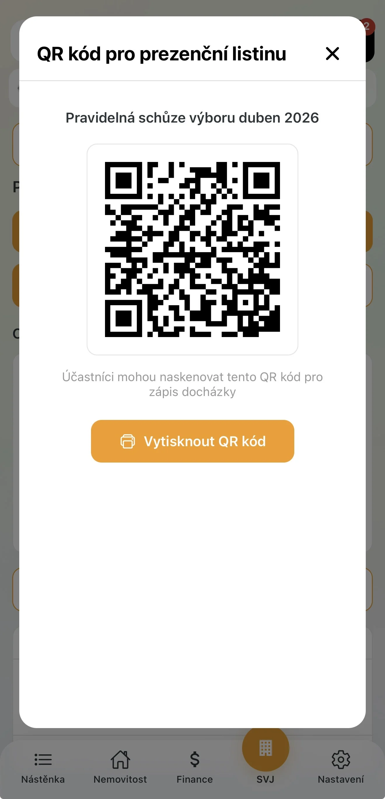 QR kód pro digitální prezenci výboru