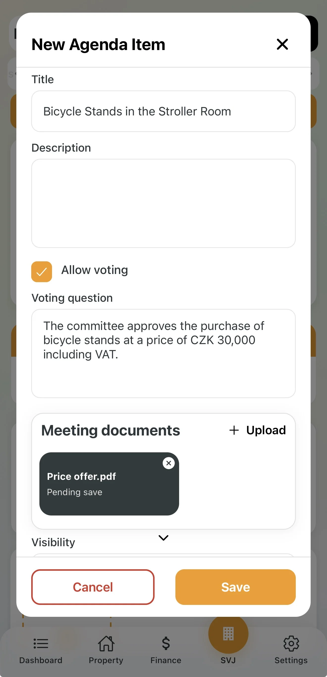 Agenda item detail with voting enabled