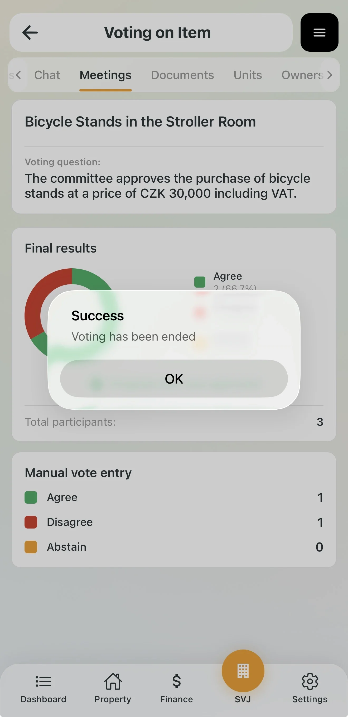Board voting result locked