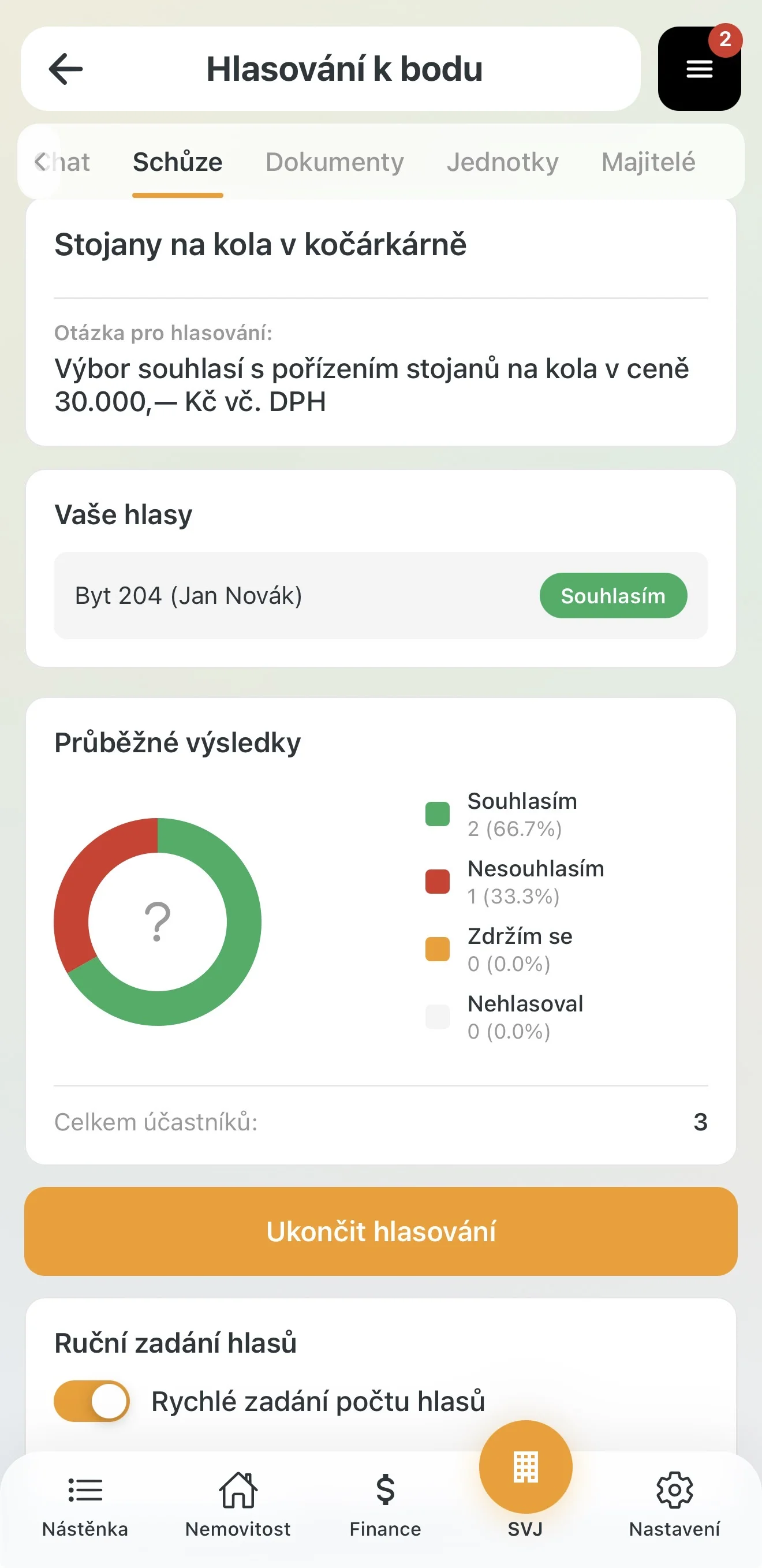 Ukončení hlasování o bodu programu