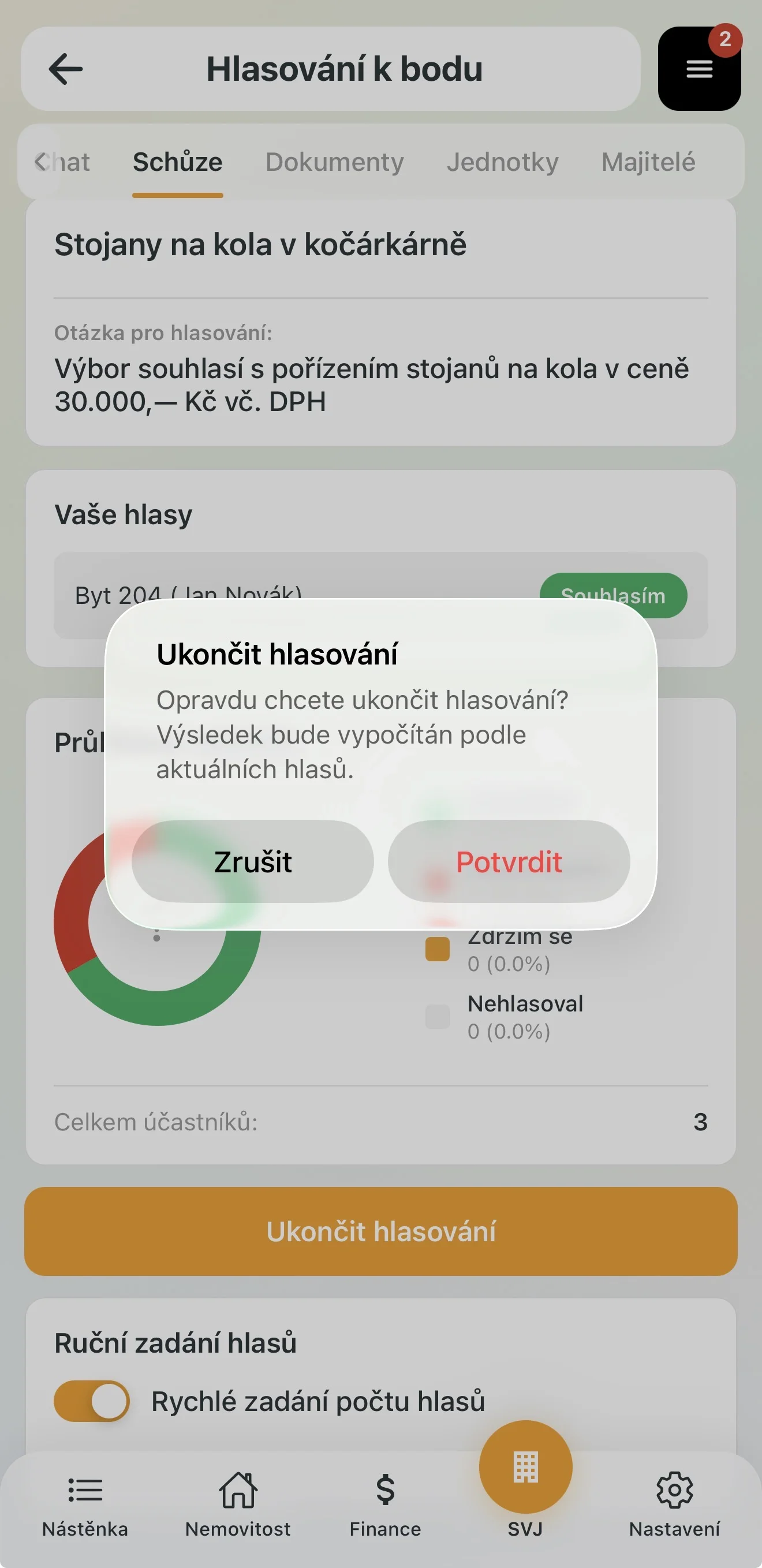 Potvrzení ukončení hlasování