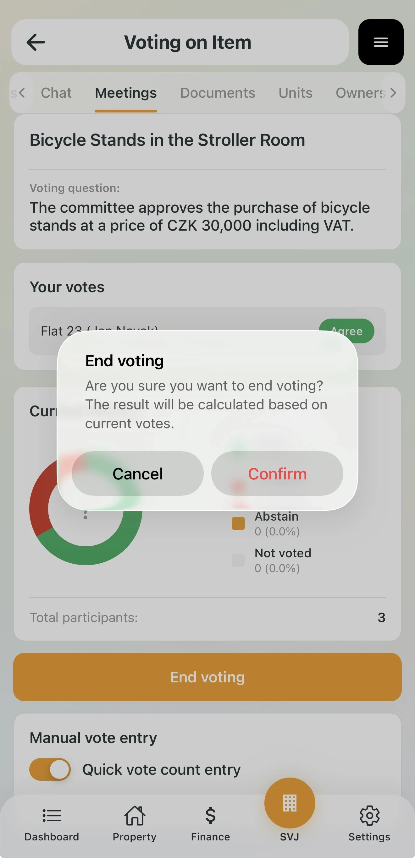 Confirming closure of voting