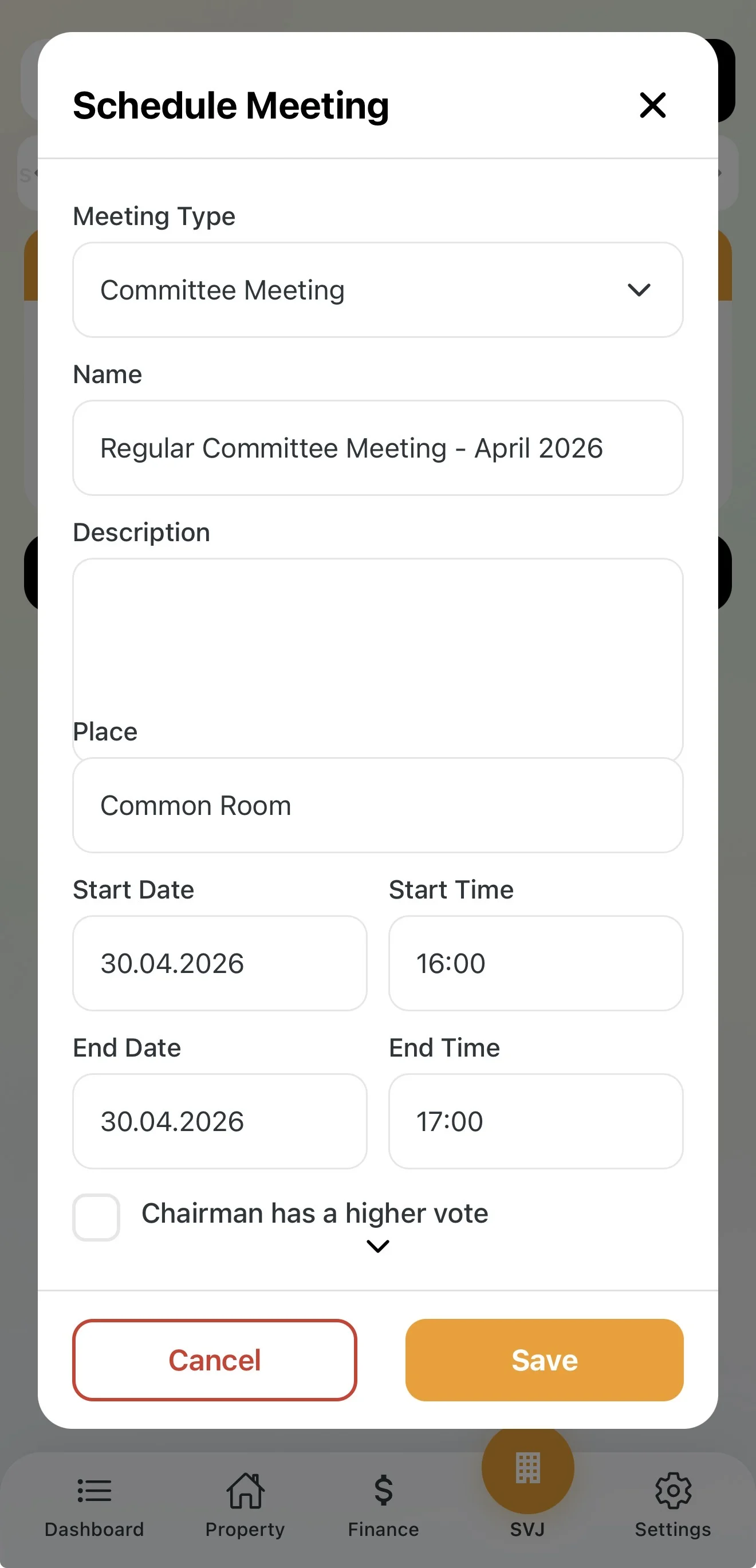 Detailed settings for the board meeting
