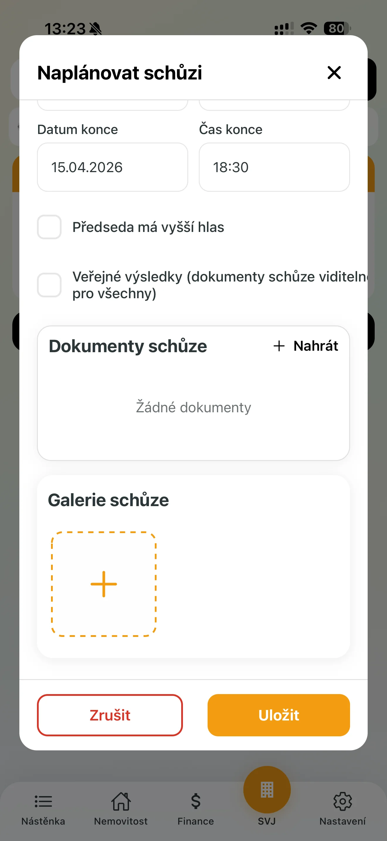 Přidání dokumentů ke schůzi výboru