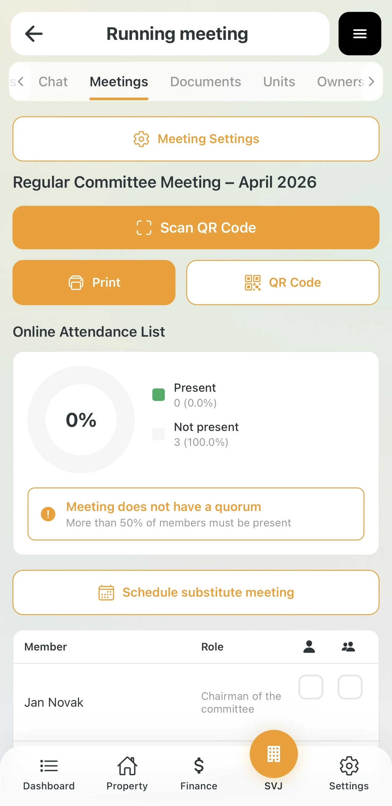 Choosing to print attendance sheet or QR code