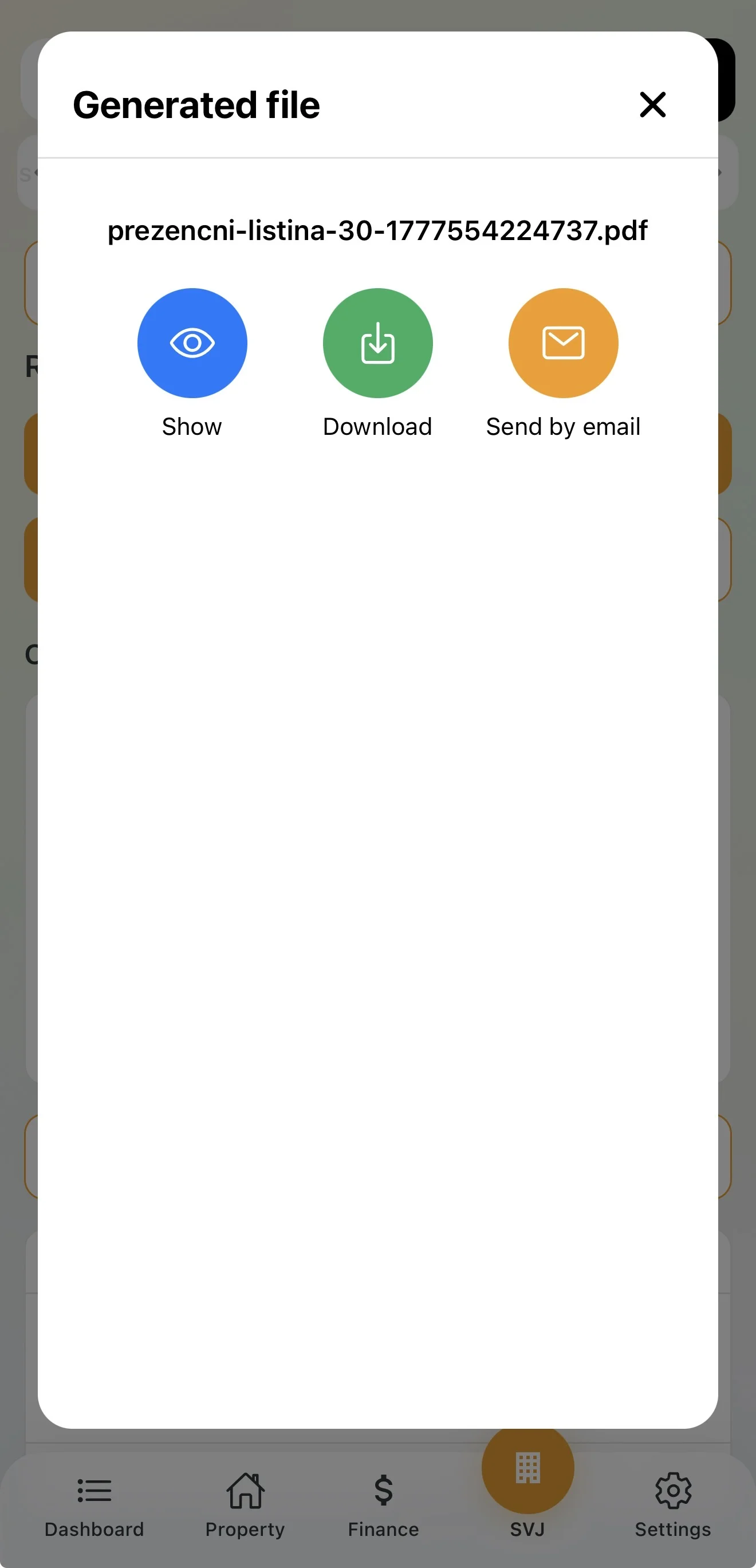 Download or send the attendance sheet