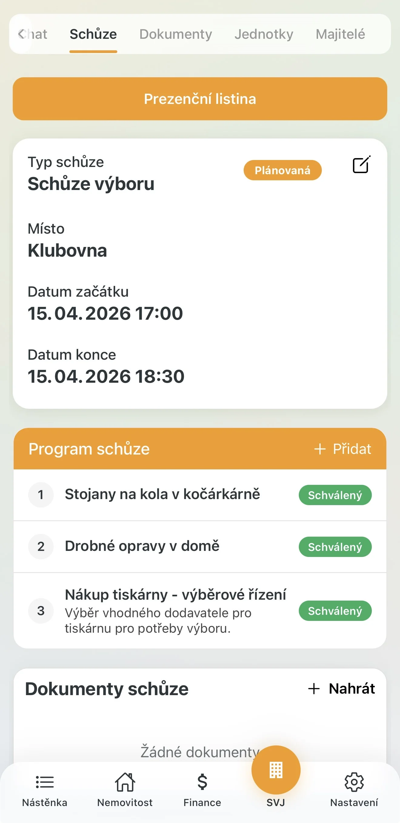 Schůze výboru ve stavu Plánovaná