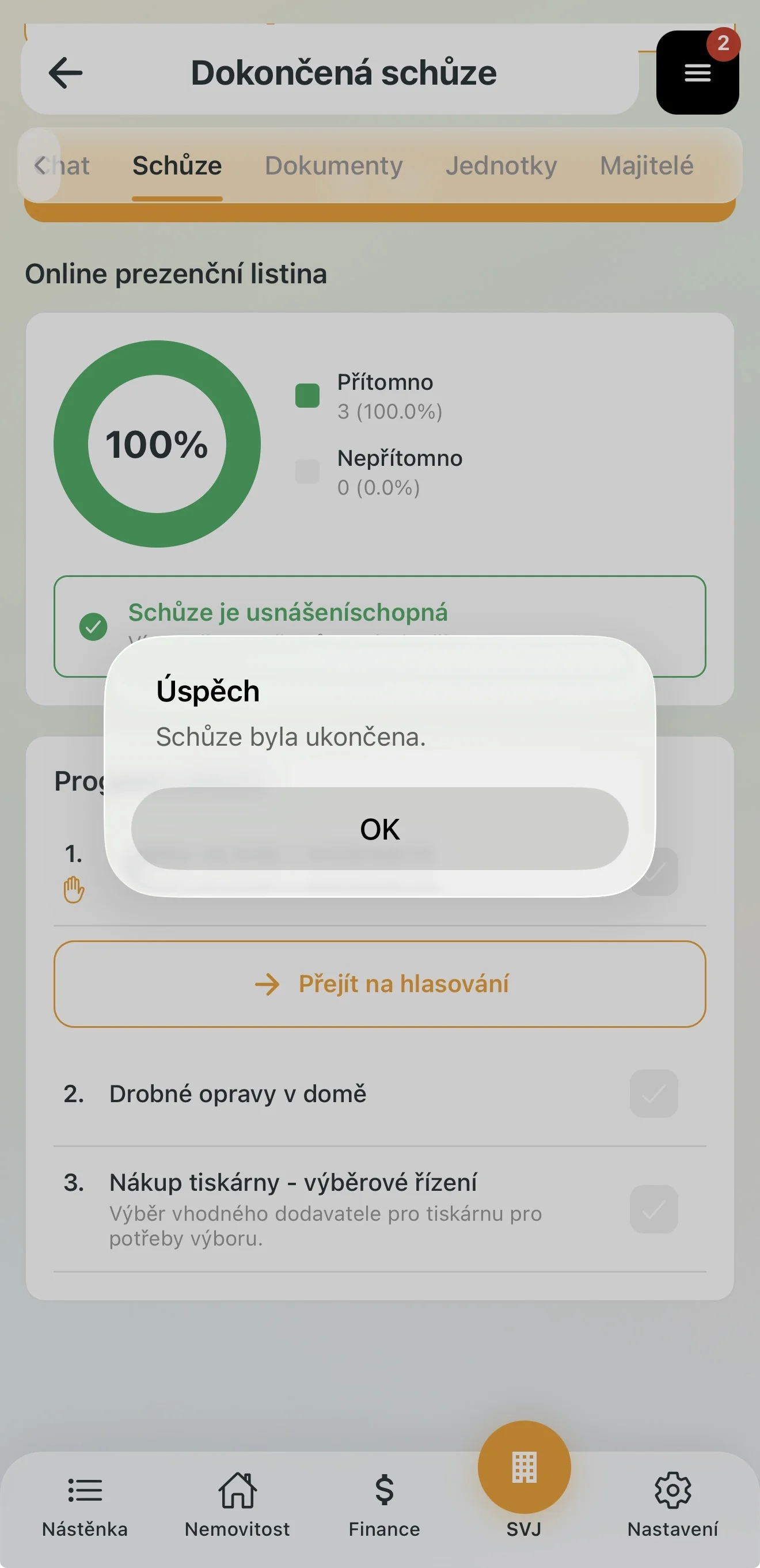 Ukončení schůze výboru