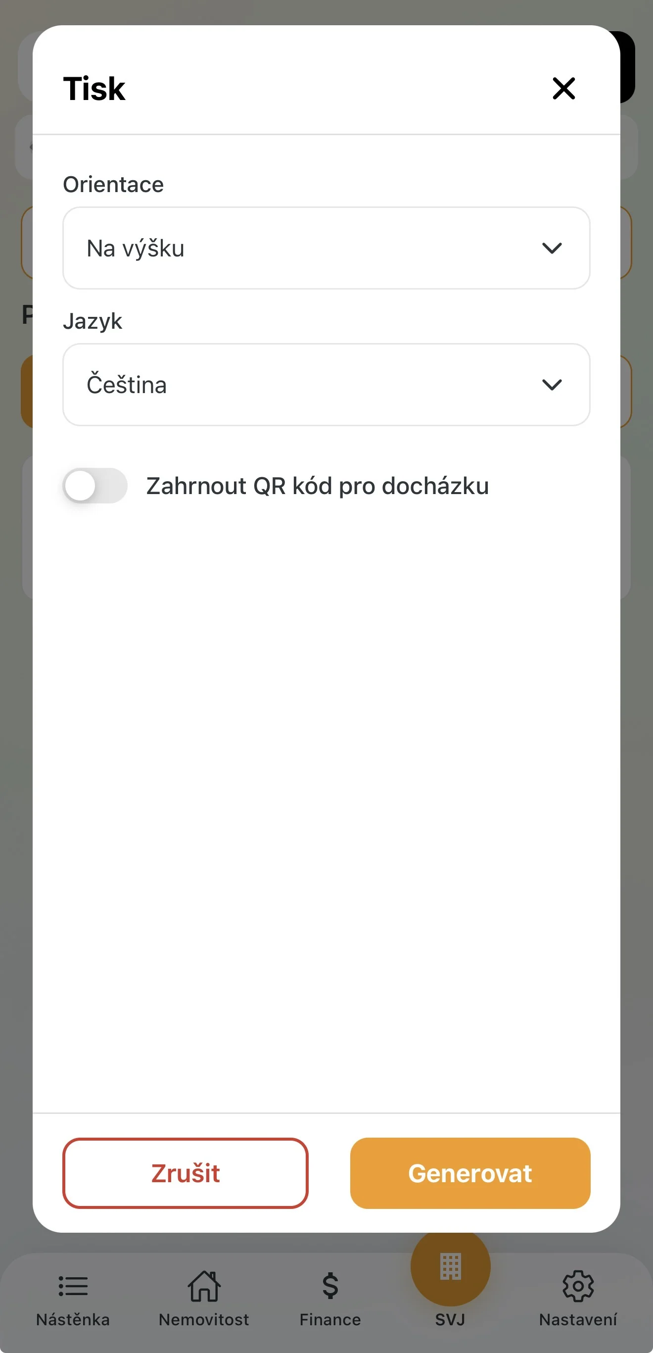Generování prezenční listiny pro výbor